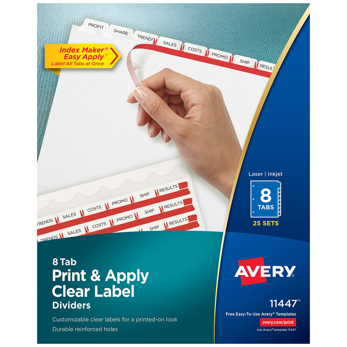 Avery Index Maker Paper Dividers with Print & Apply Label Sheets, 8 Tabs, White, 25 Sets/Pack