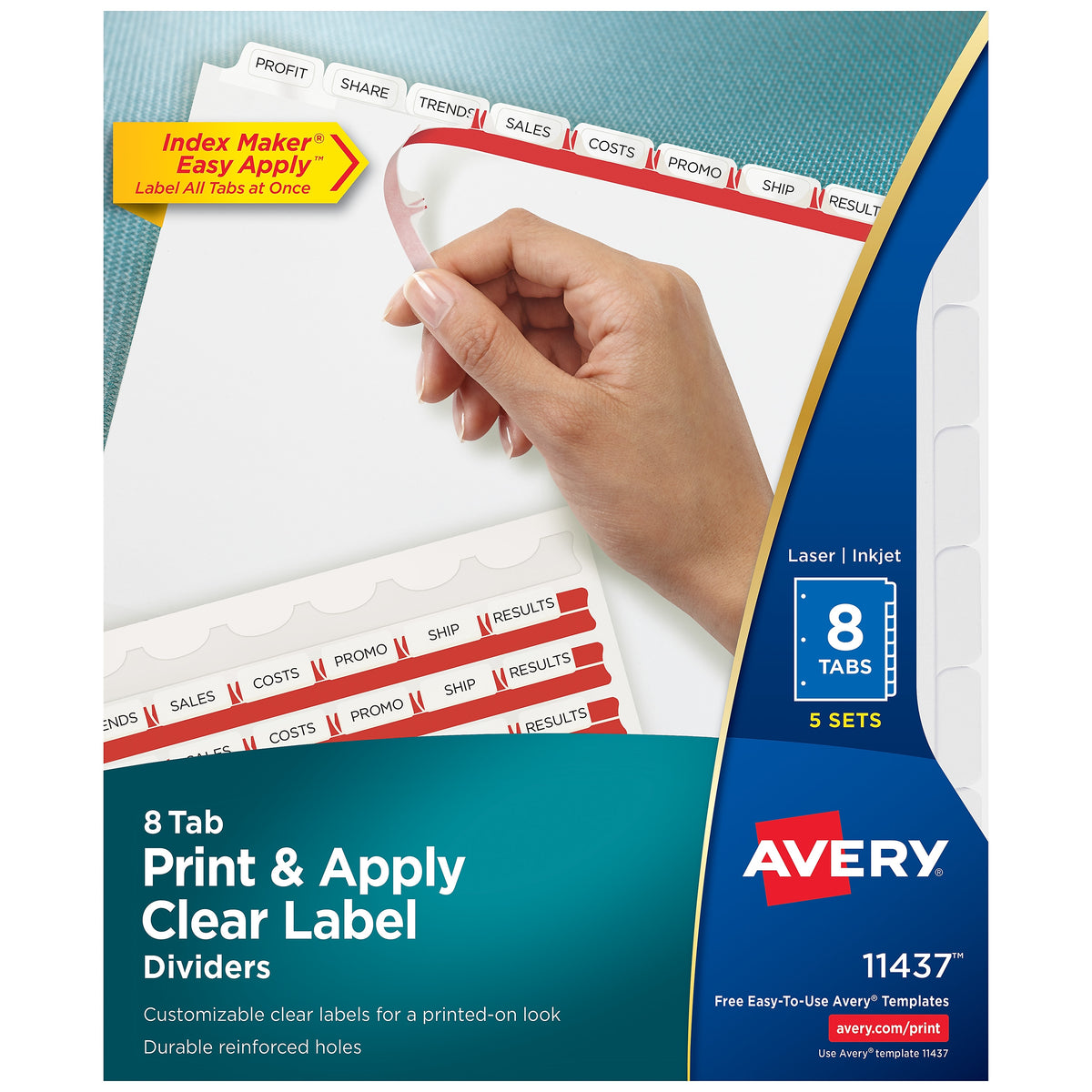 Avery Index Maker Paper Dividers with Print & Apply Label Sheets, 8 Tabs, White, 5 Sets/Pack