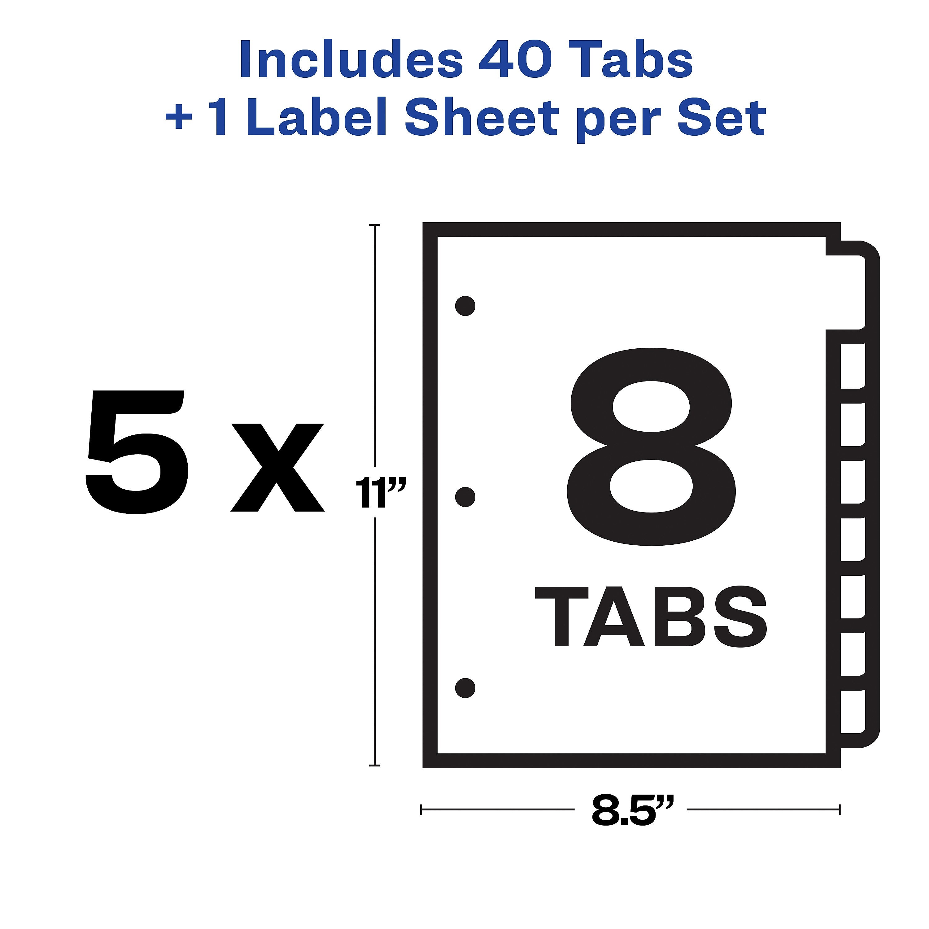 Avery Index Maker Paper Dividers with Print & Apply Label Sheets, 8 Tabs, White, 5 Sets/Pack