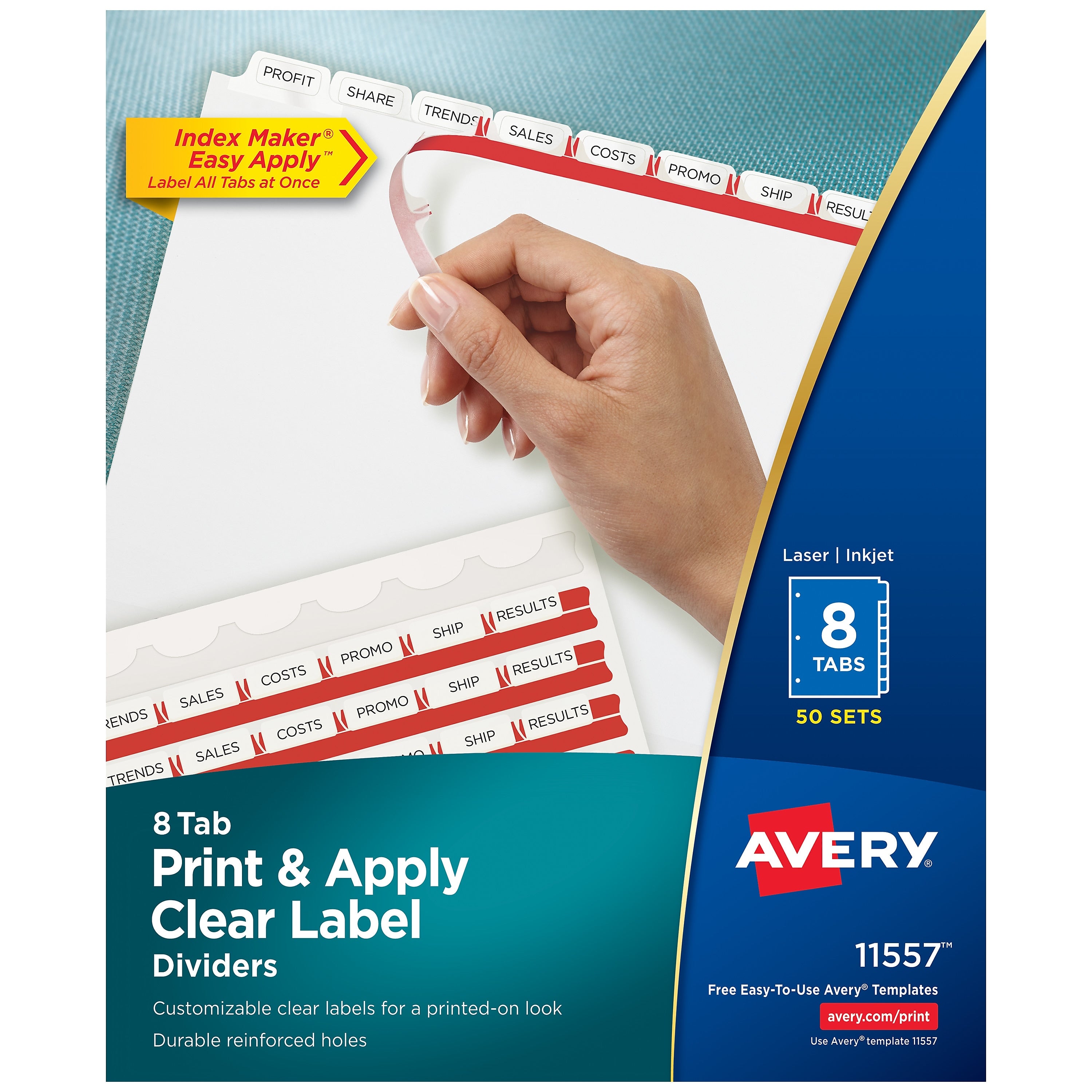 Avery Index Maker Paper Dividers with Print & Apply Label Sheets, 8 Tabs, White, 50 Sets/Pack