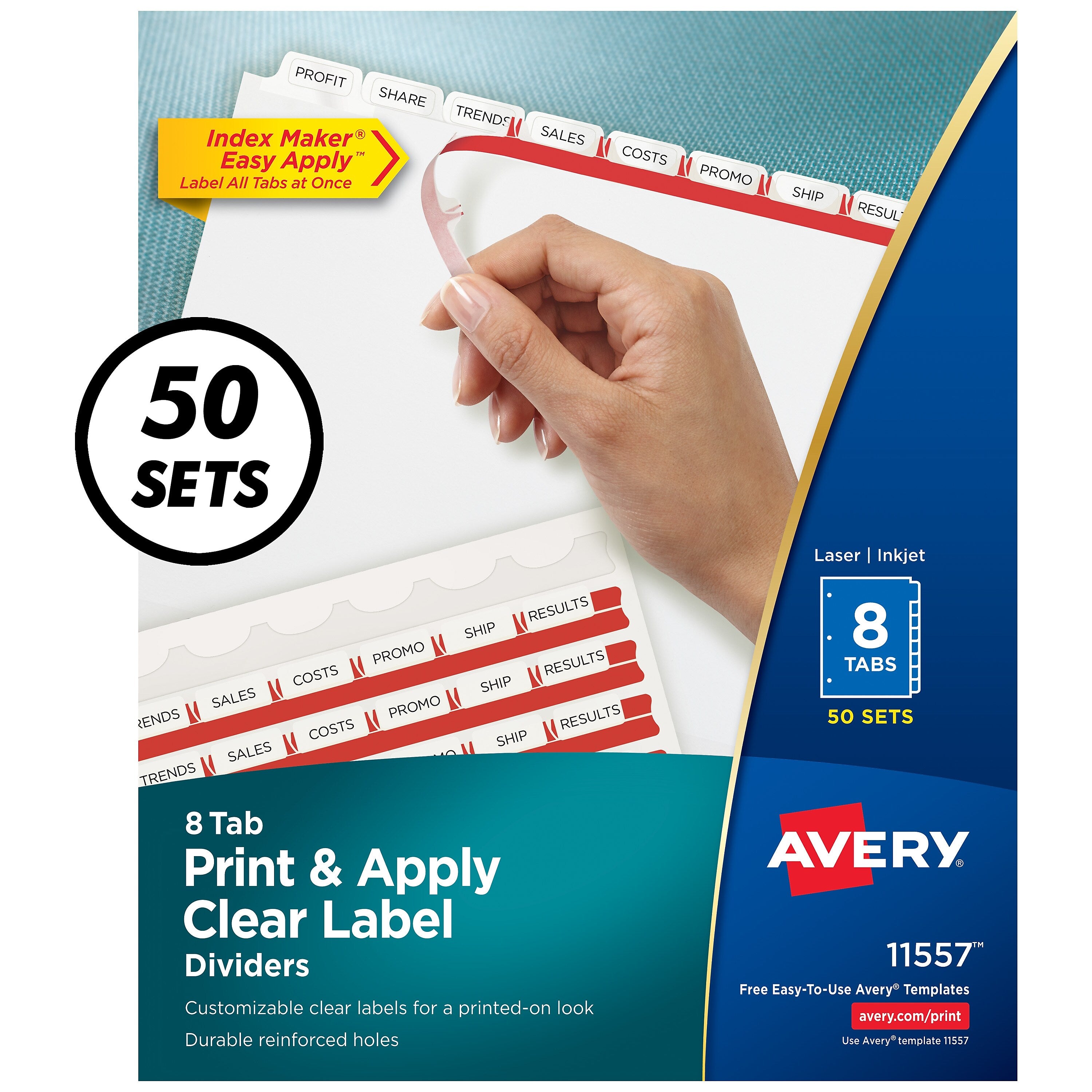 Avery Index Maker Paper Dividers with Print & Apply Label Sheets, 8 Tabs, White, 50 Sets/Pack