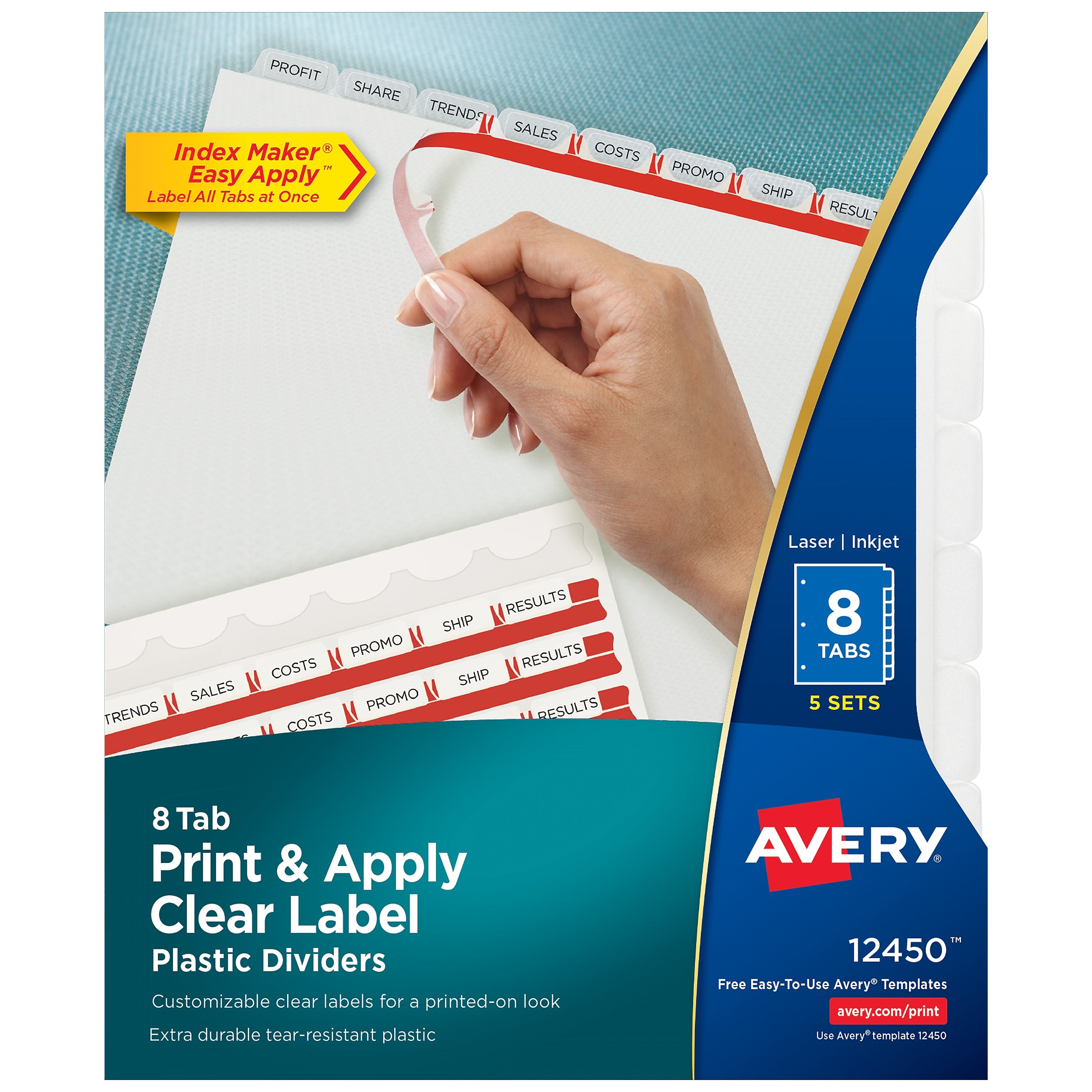 Avery Index Maker Plastic Dividers with Print & Apply Label Sheets, 5 Tabs, Frosted White, 5 Sets/Pack