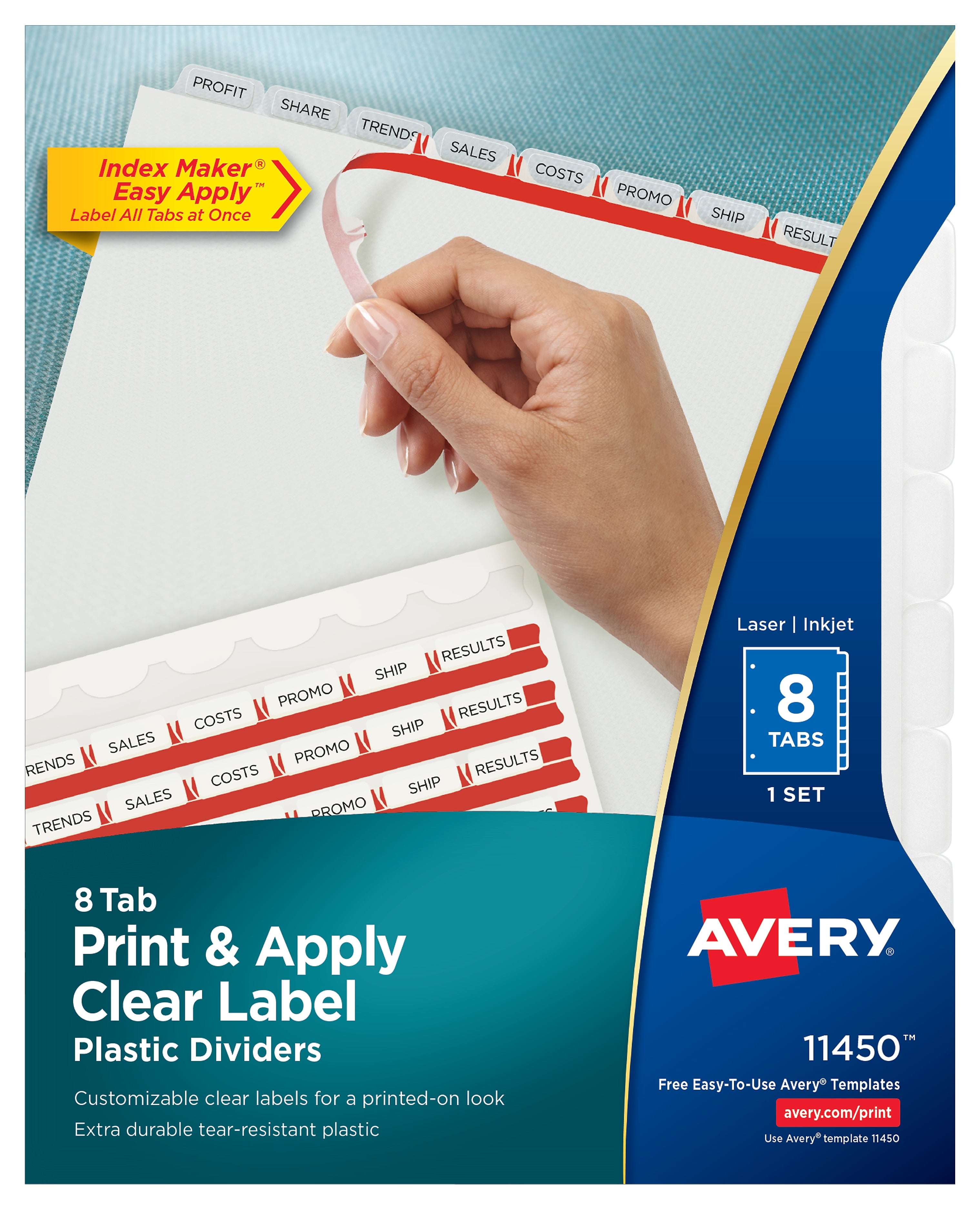Avery Index Maker Plastic Dividers with Print & Apply Label Sheets, 8 Tabs, Frosted White