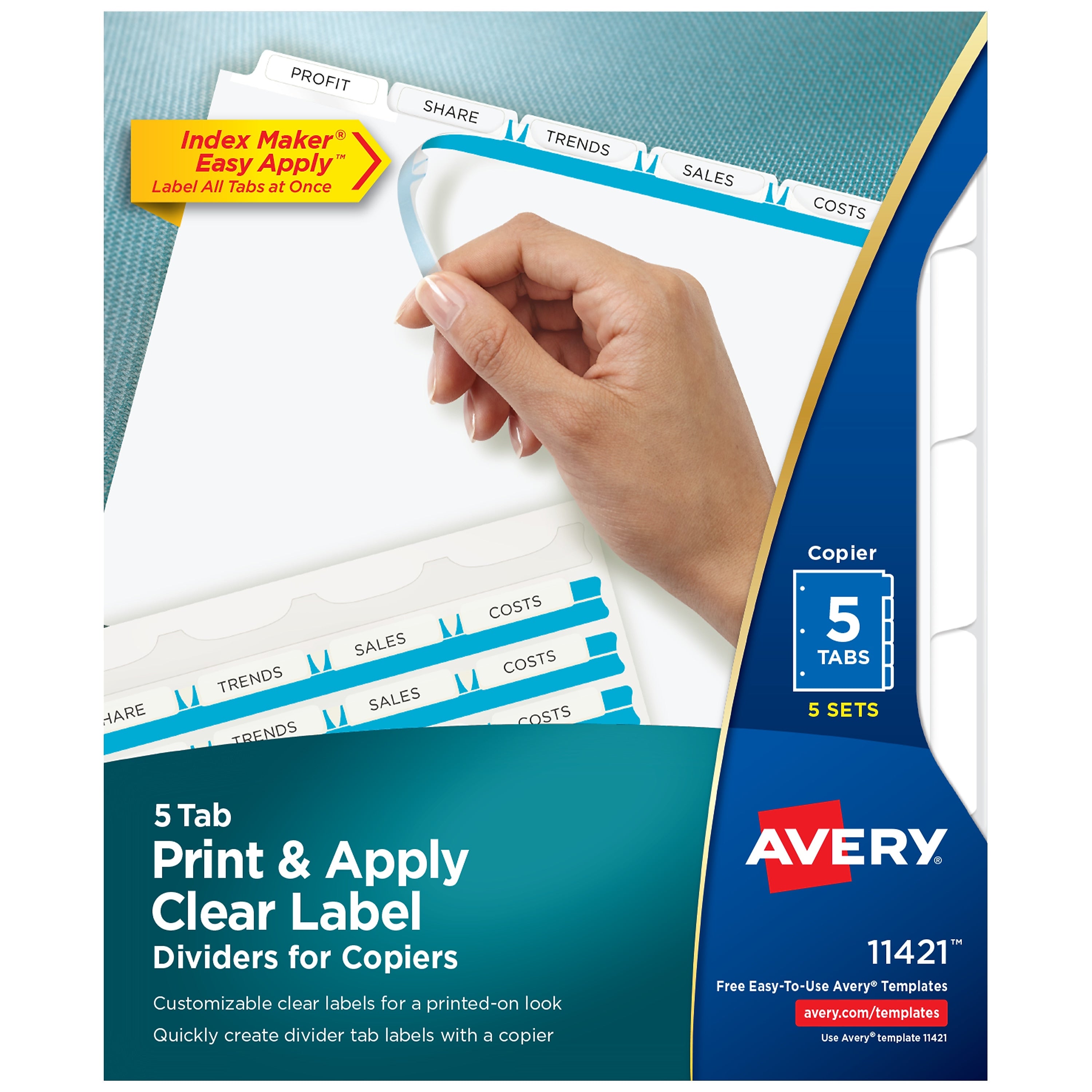 Avery Index Maker Print & Apply Label Paper Dividers for Copiers, 5 Tabs, White, 5 Sets/Pack