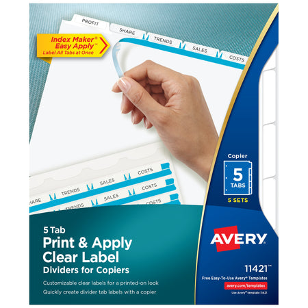 Avery Index Maker Print & Apply Label Paper Dividers for Copiers, 5 Tabs, White, 5 Sets/Pack