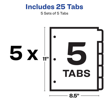 Avery Index Maker Print & Apply Label Paper Dividers for Copiers, 5 Tabs, White, 5 Sets/Pack