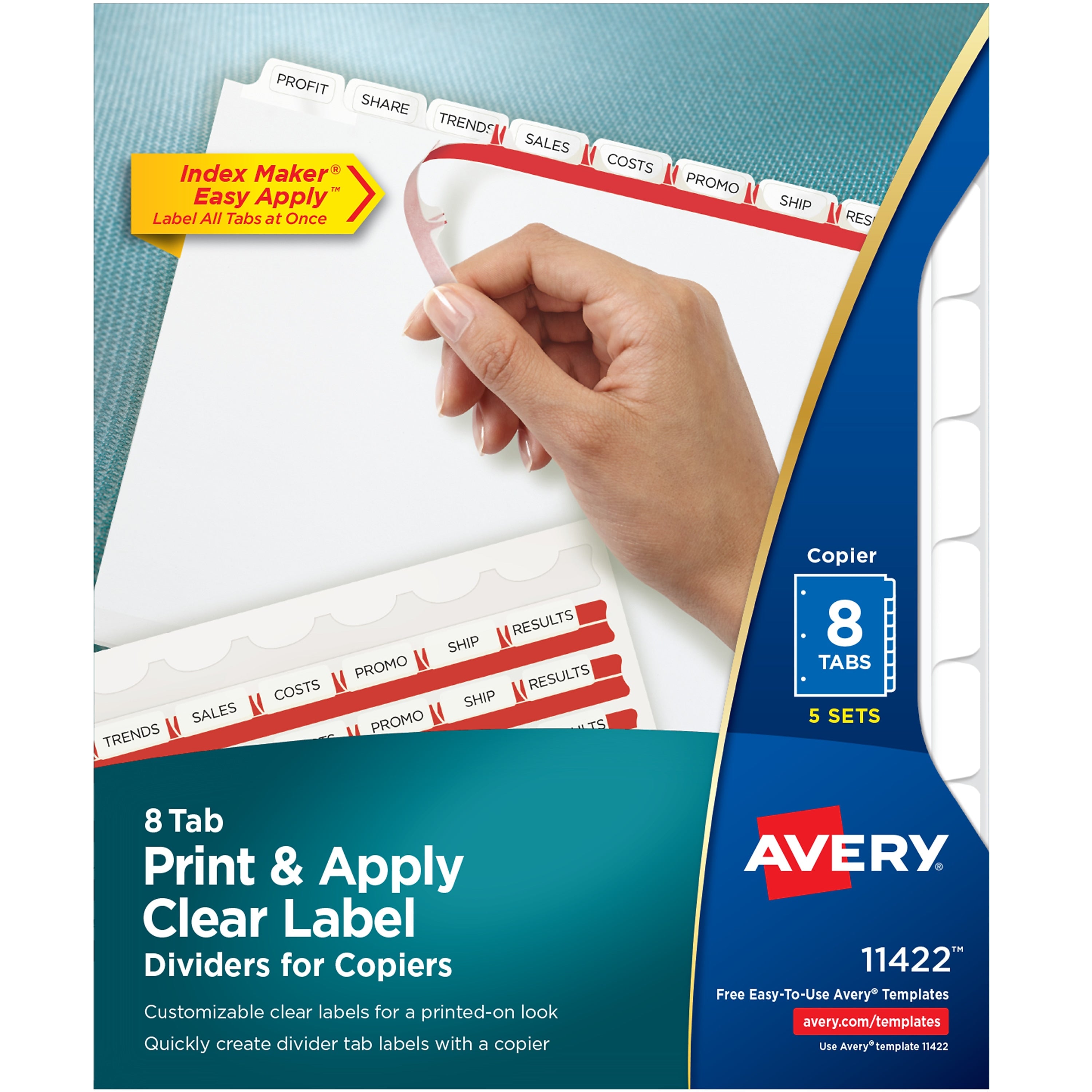 Avery Index Maker Print & Apply Label Paper Dividers for Copiers, 8 Tabs, White, 5 Sets/Pack