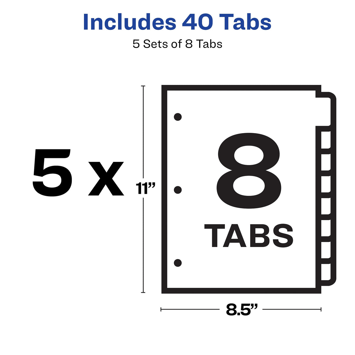 Avery Index Maker Print & Apply Label Paper Dividers for Copiers, 8 Tabs, White, 5 Sets/Pack