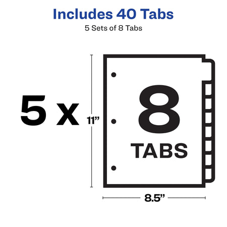 Avery Index Maker Print & Apply Label Paper Dividers for Copiers, 8 Tabs, White, 5 Sets/Pack