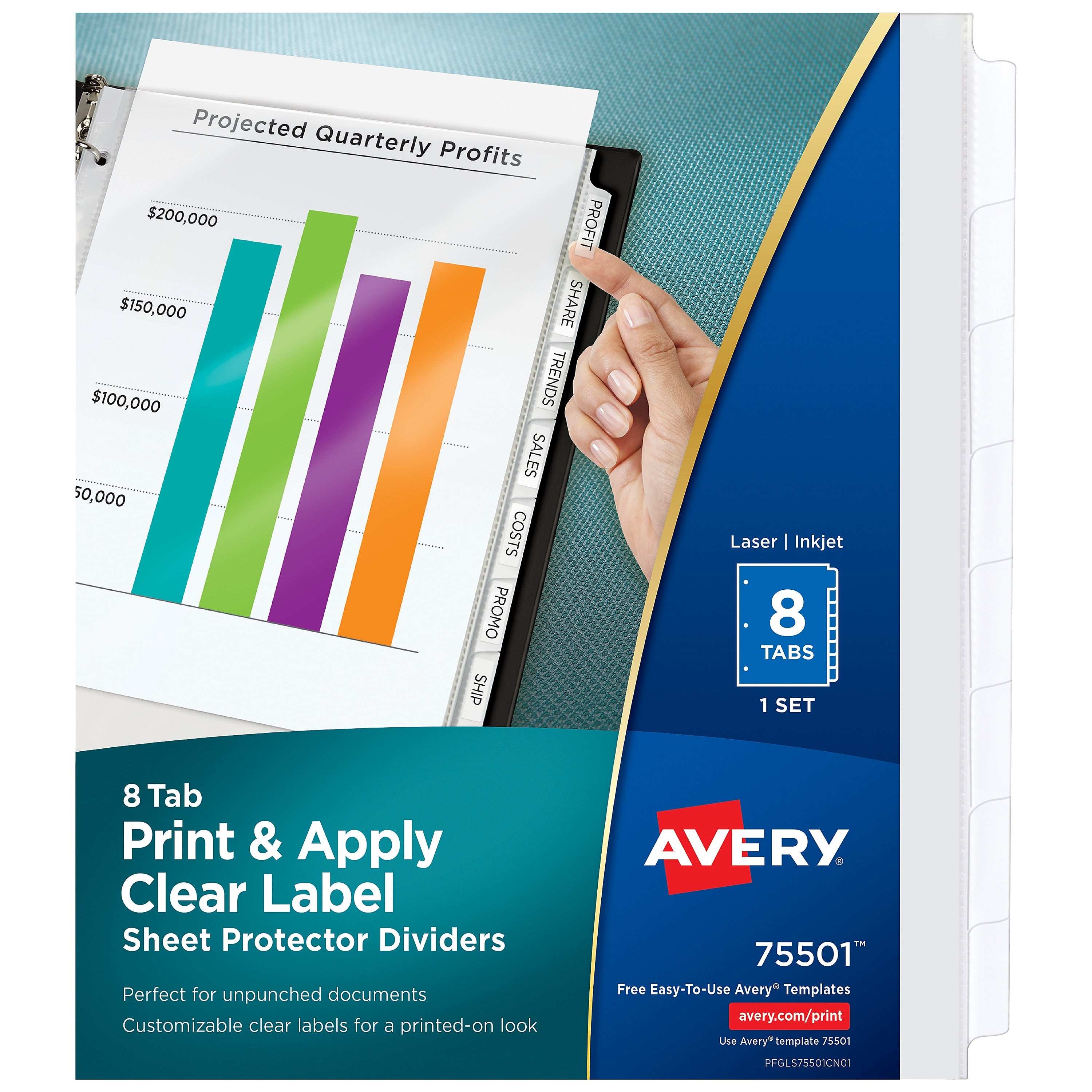 Avery Index Maker Sheet Protector Dividers with Print & Apply Label Sheets, 8 Tabs, Clear