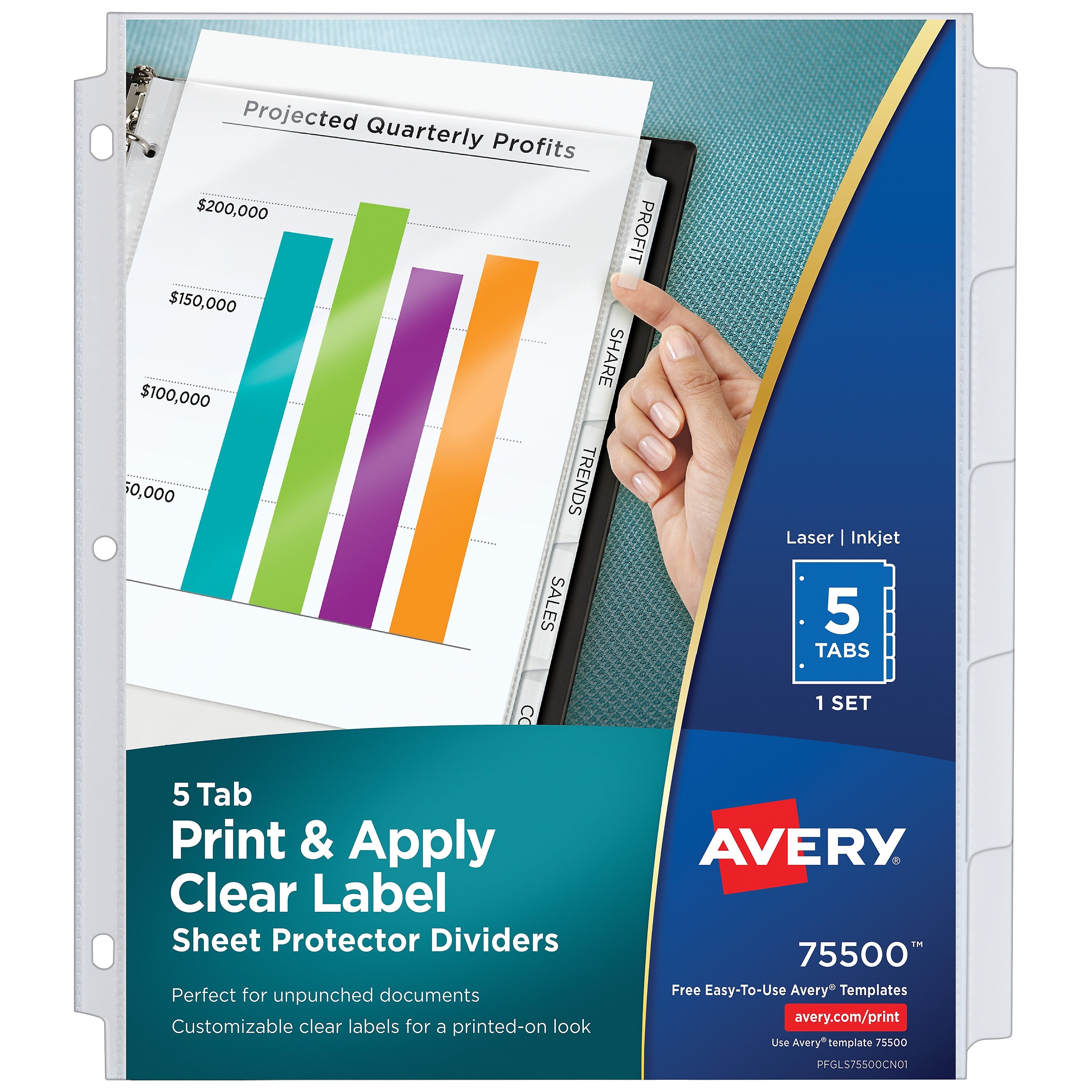 Avery Index Maker Standard Weight Sheet Protector Plastic Dividers, 5-Tab, 8-1/2