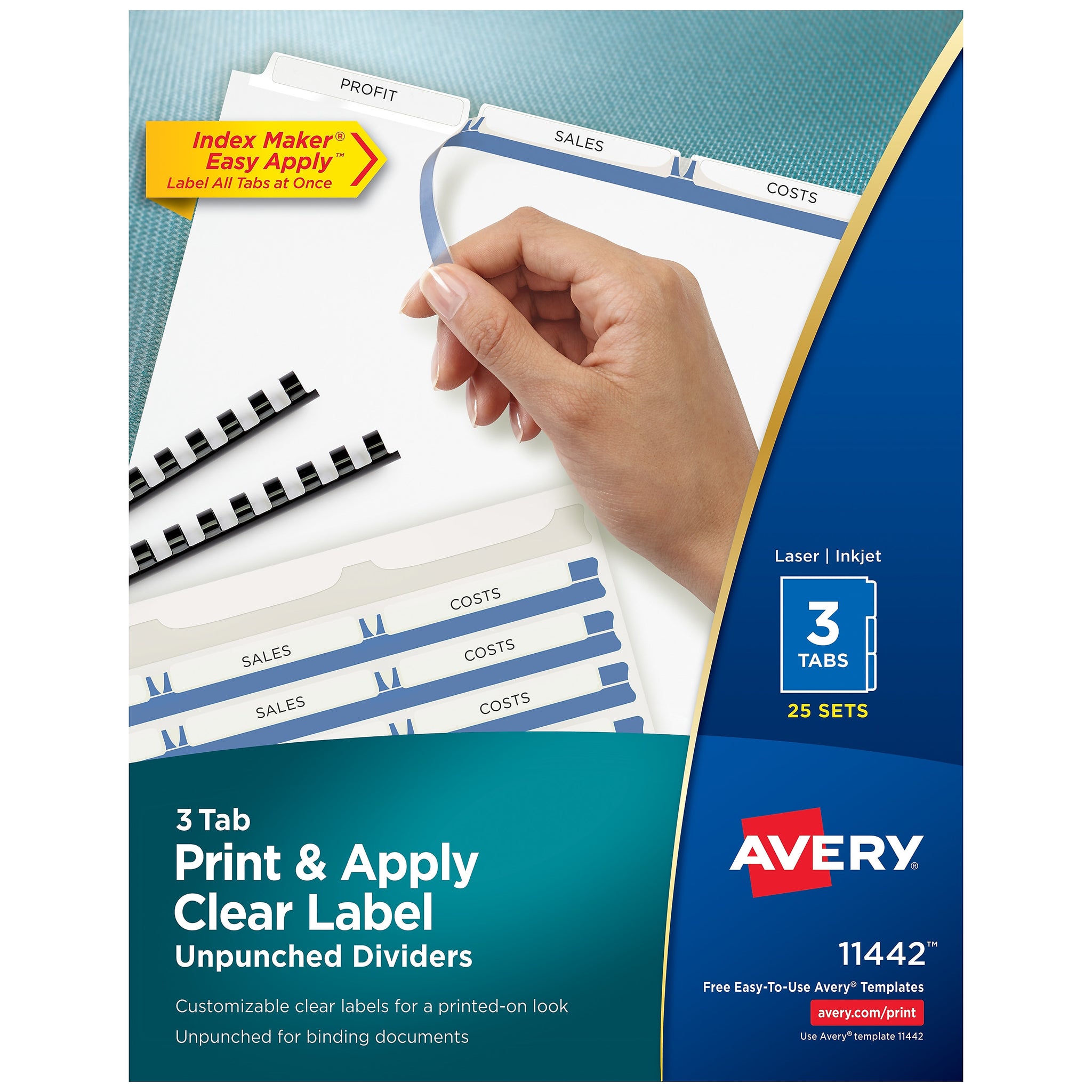 Avery Index Maker Unpunched Paper Dividers with Print & Apply Label Sheets, 3 Tabs, White