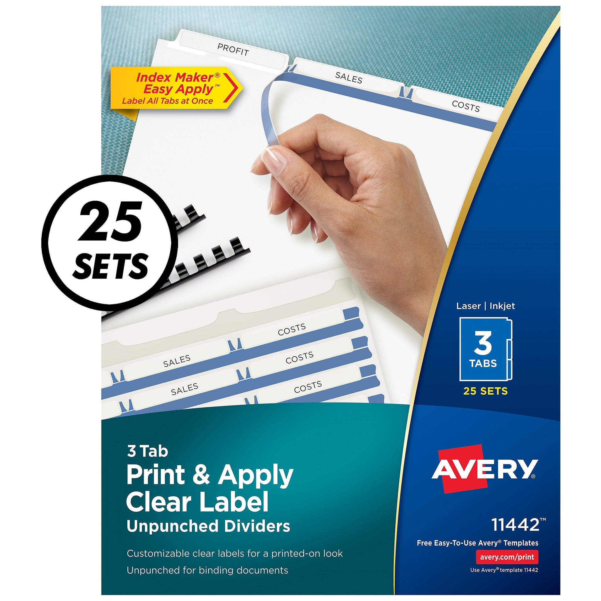 Avery Index Maker Unpunched Paper Dividers with Print & Apply Label Sheets, 3 Tabs, White