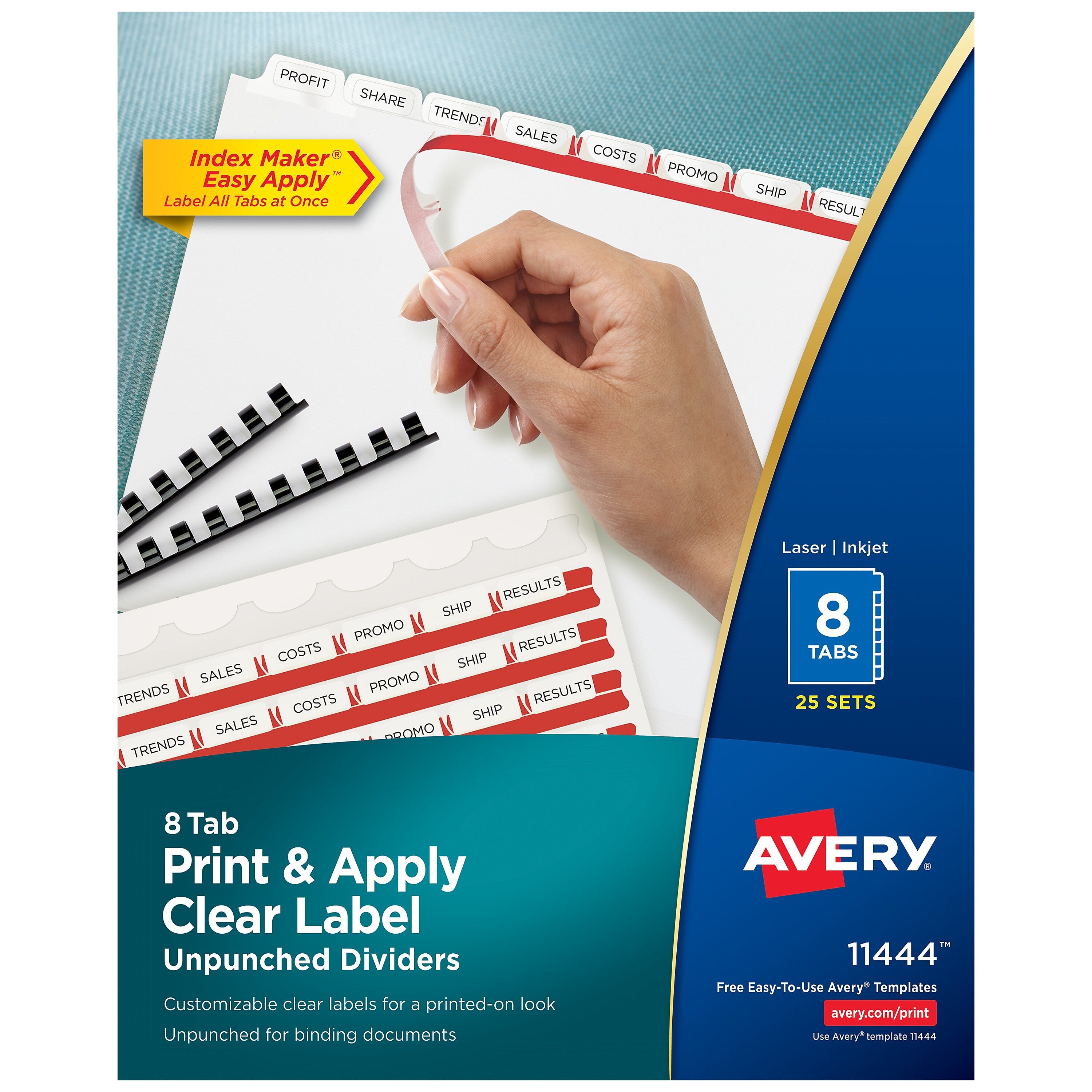 Avery Index Maker Unpunched Paper Dividers with Print & Apply Label Sheets, 8 Tabs, White, 25 Sets/Pack