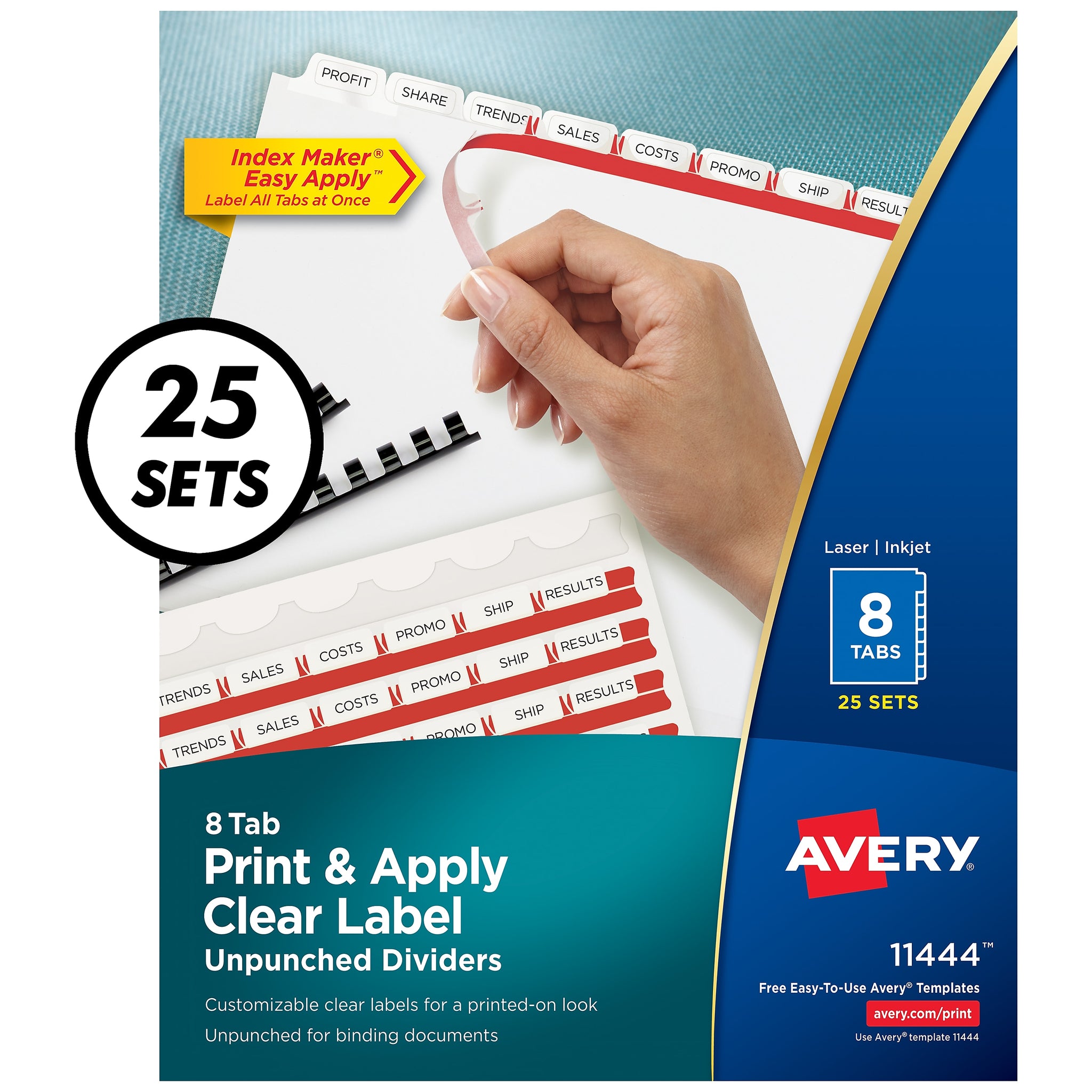 Avery Index Maker Unpunched Paper Dividers with Print & Apply Label Sheets, 8 Tabs, White, 25 Sets/Pack