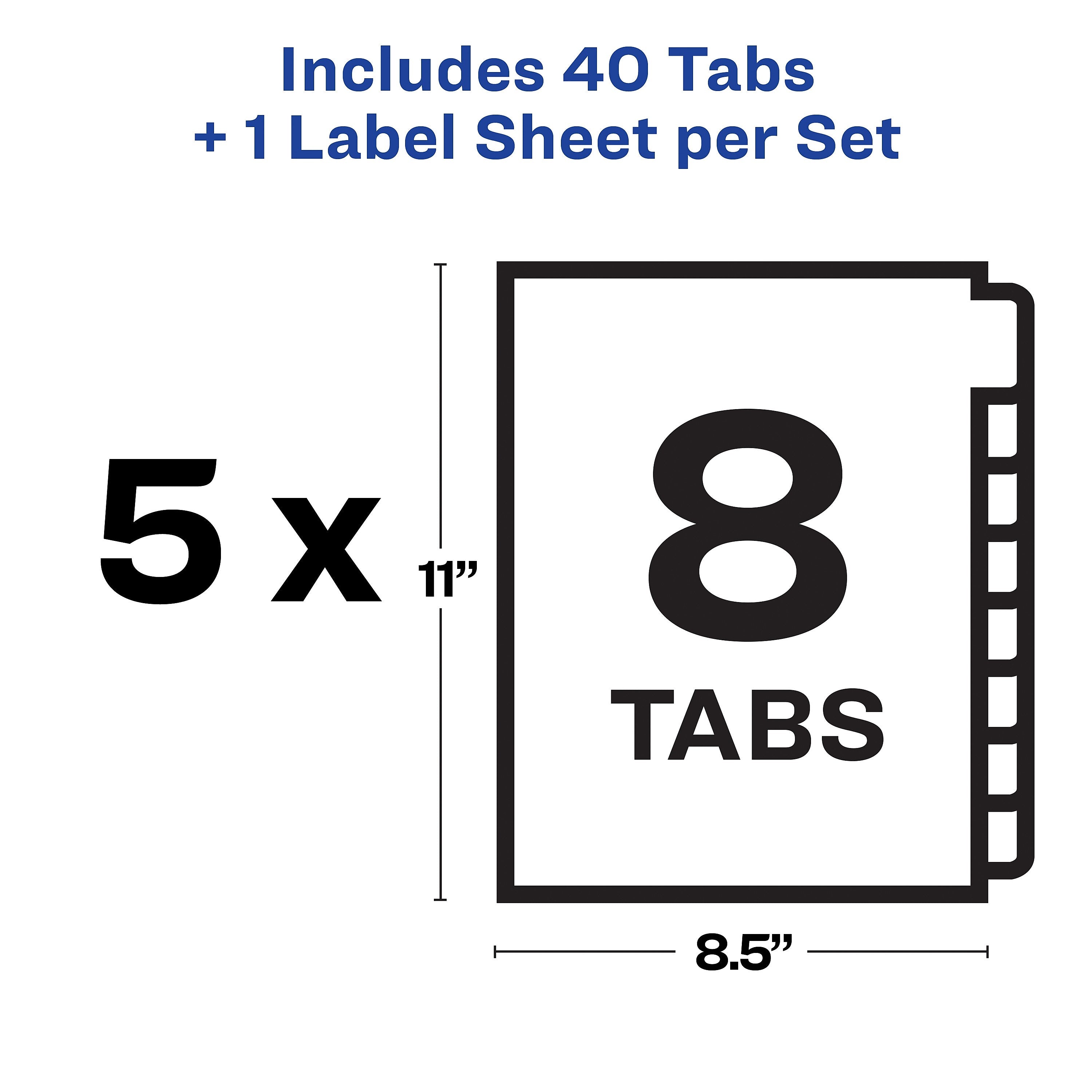 Avery Index Maker Unpunched Paper Dividers with Print & Apply Label Sheets, 8 Tabs, White, 5 Sets/Pack