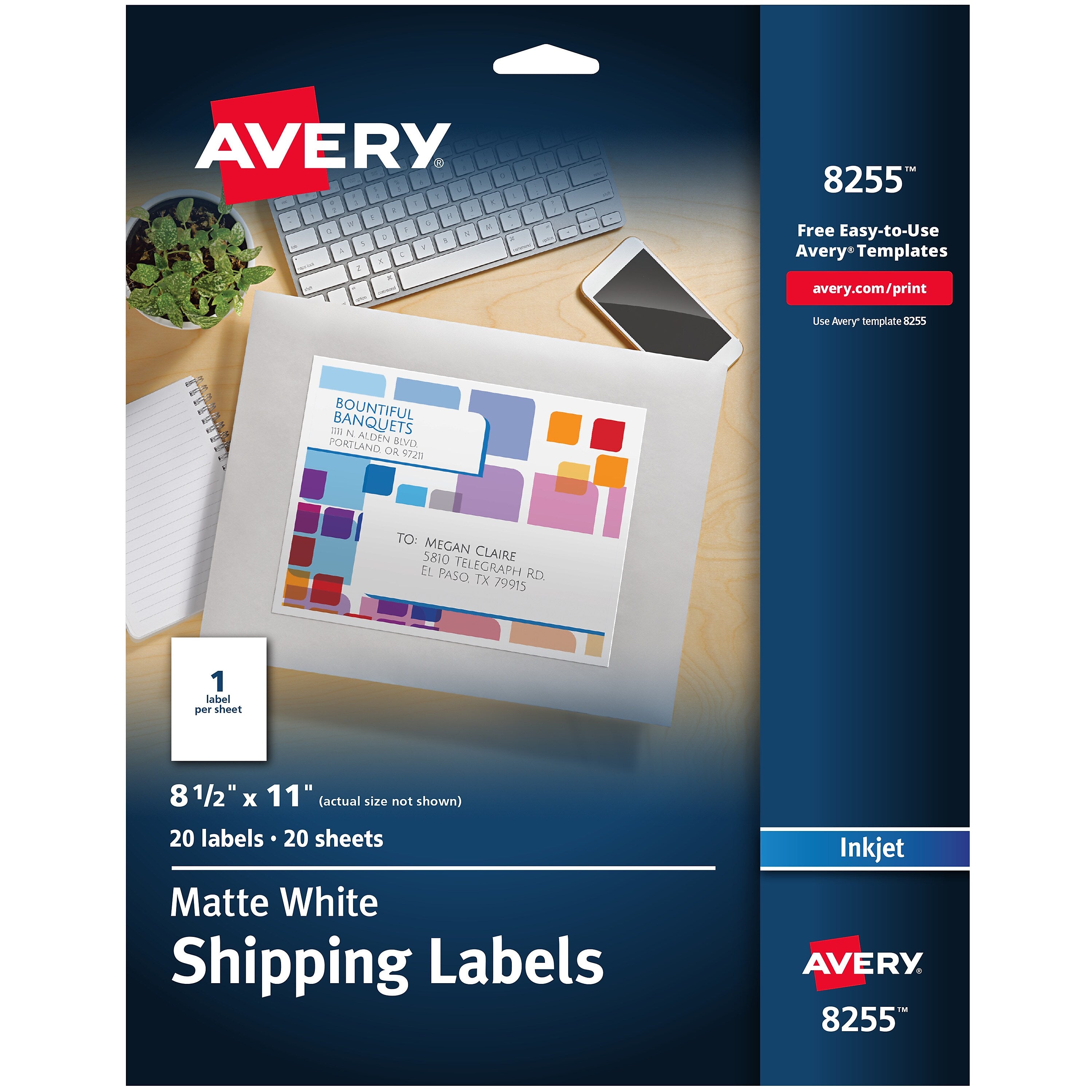 Avery Inkjet Shipping Labels, 8-1/2