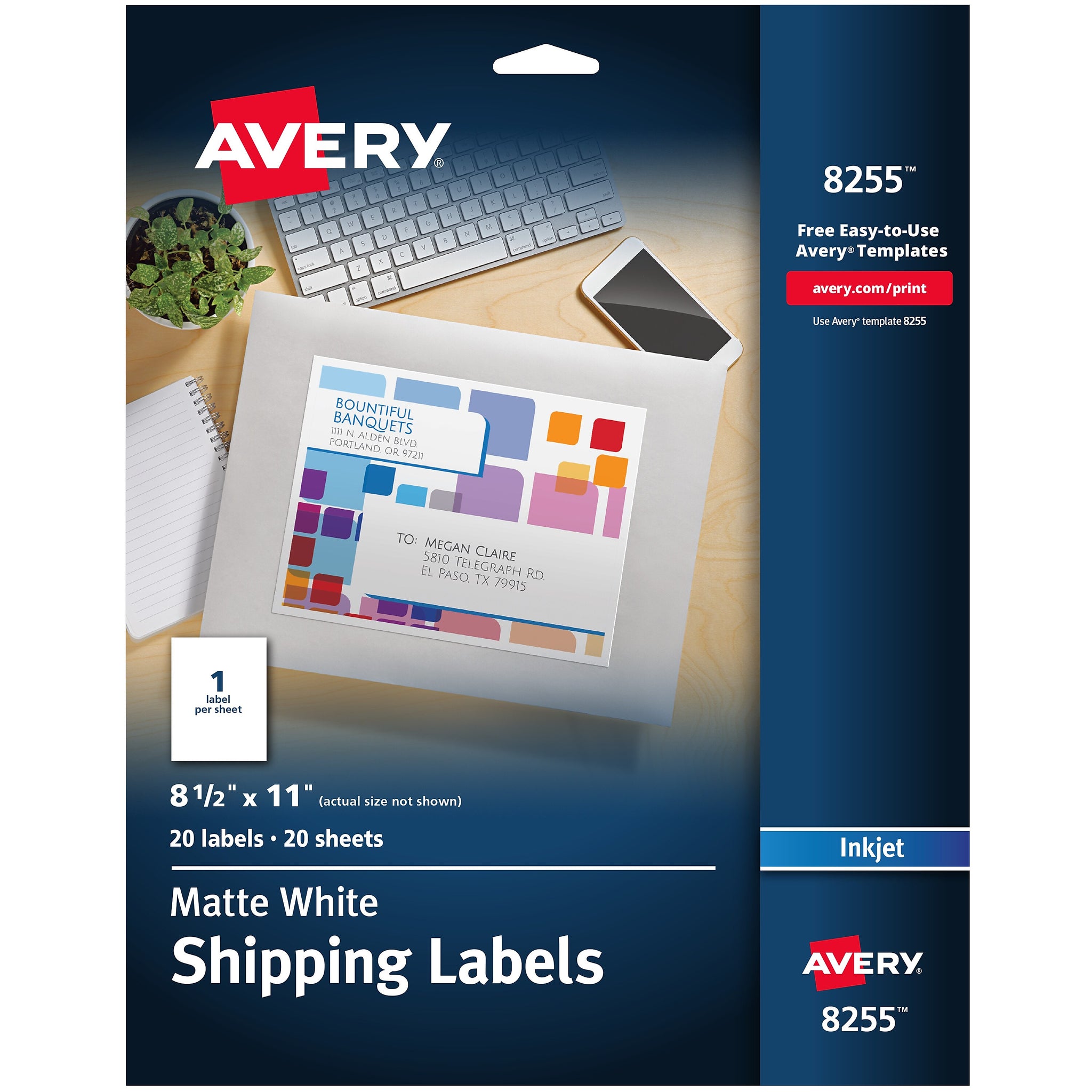 Avery Inkjet Shipping Labels, 8-1/2
