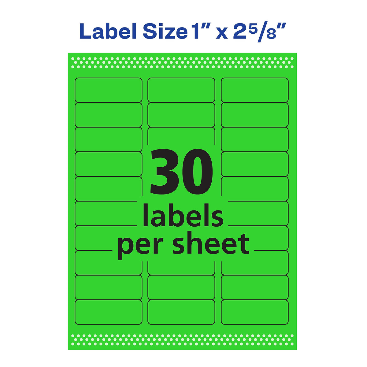 Avery Laser Address Labels, 1" x 2 5/8", Neon Green, 30 Labels/Sheet, 25 Sheets/Pack