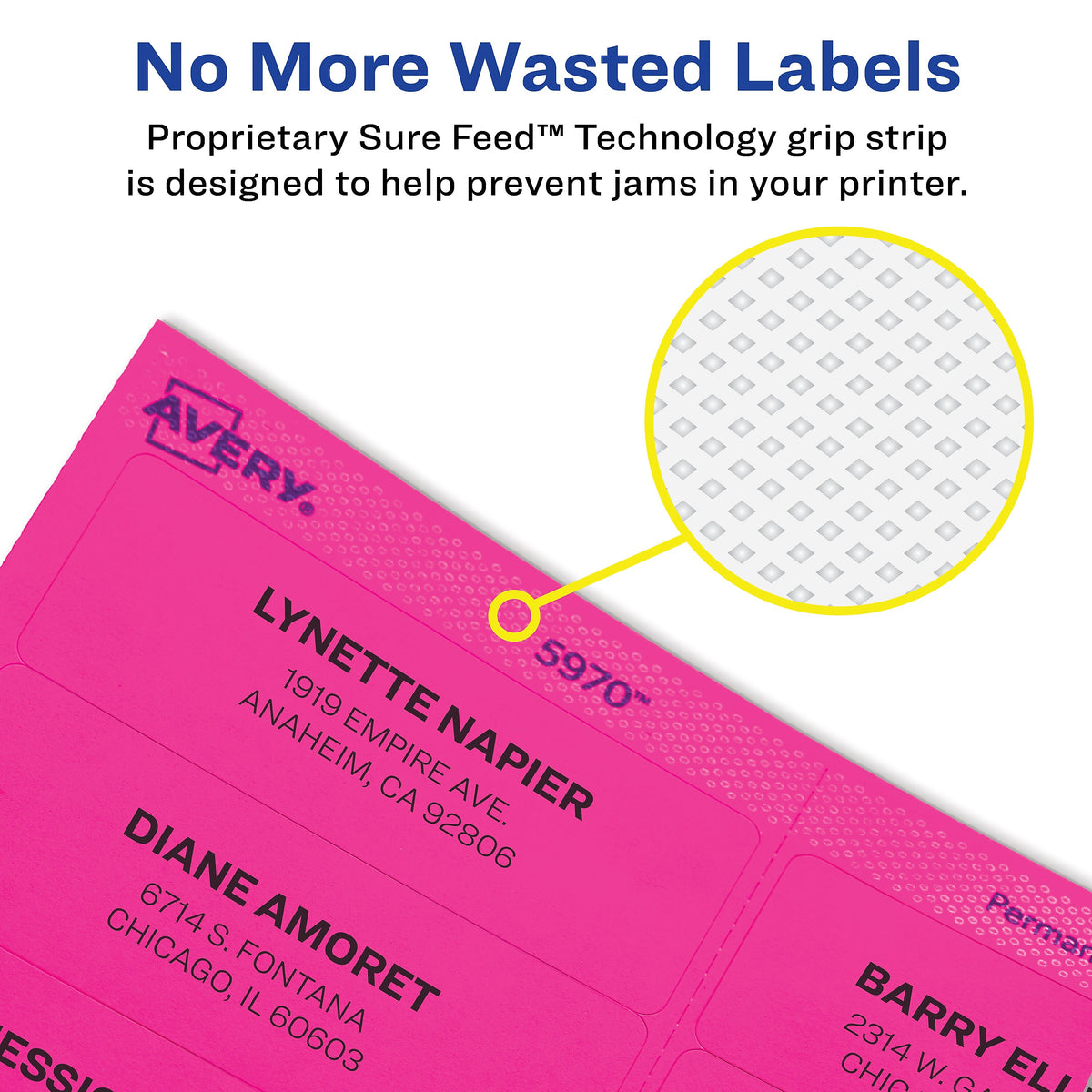 Avery Laser Address Labels, 1" x 2 5/8", Neon Yellow, 30 Labels/Sheet, 25 Sheets/Pack