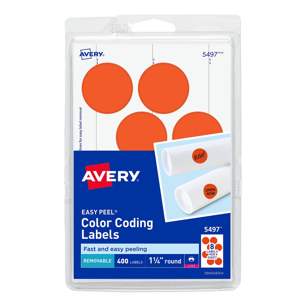 Avery Laser Color Coding Labels, 1 1/4" Dia., Neon Red, 8/Sheet, 50 Sh ...