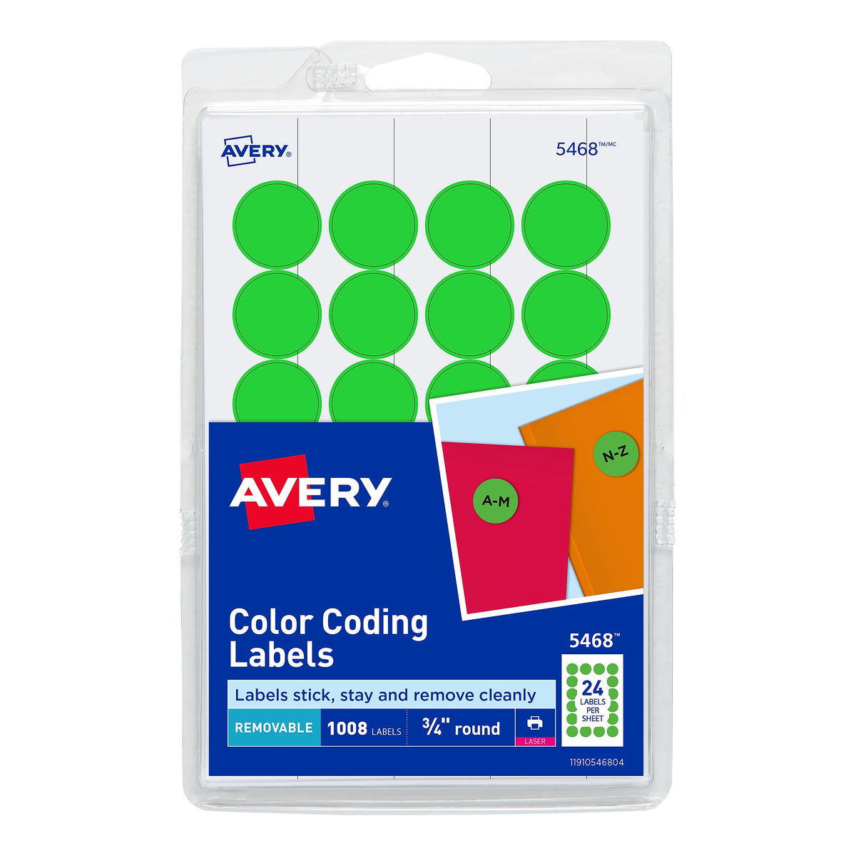 Avery Laser Color Coding Labels, 3/4" Dia., Neon Green, 1008 Labels Per Pack