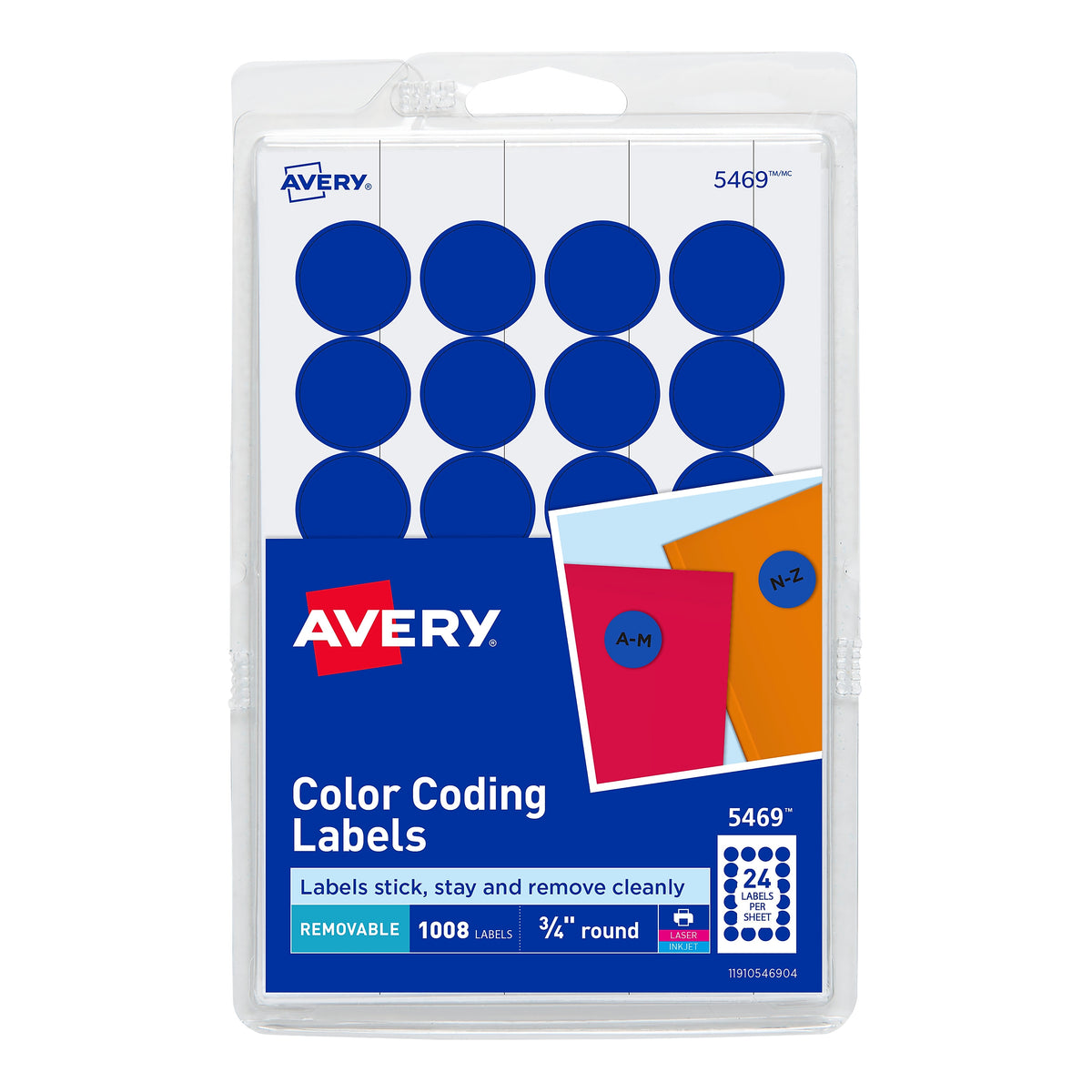 Avery Laser/Inkjet Color Coding Labels, 3/4" Dia., Dark Blue, 1008 Labels Per Pack