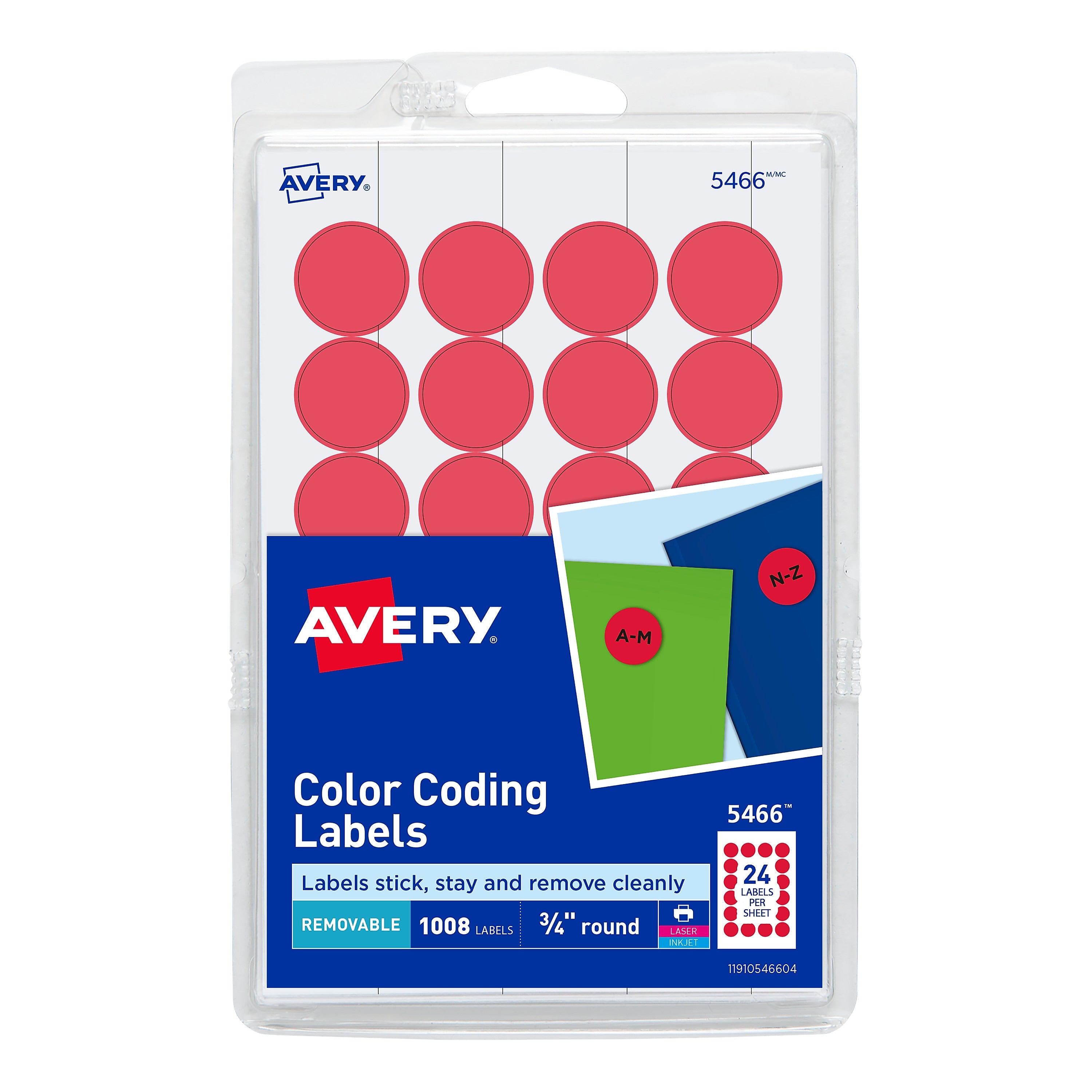 Avery Laser/Inkjet Color Coding Labels, 3/4" Dia., Red, 1008 Labels Per Pack