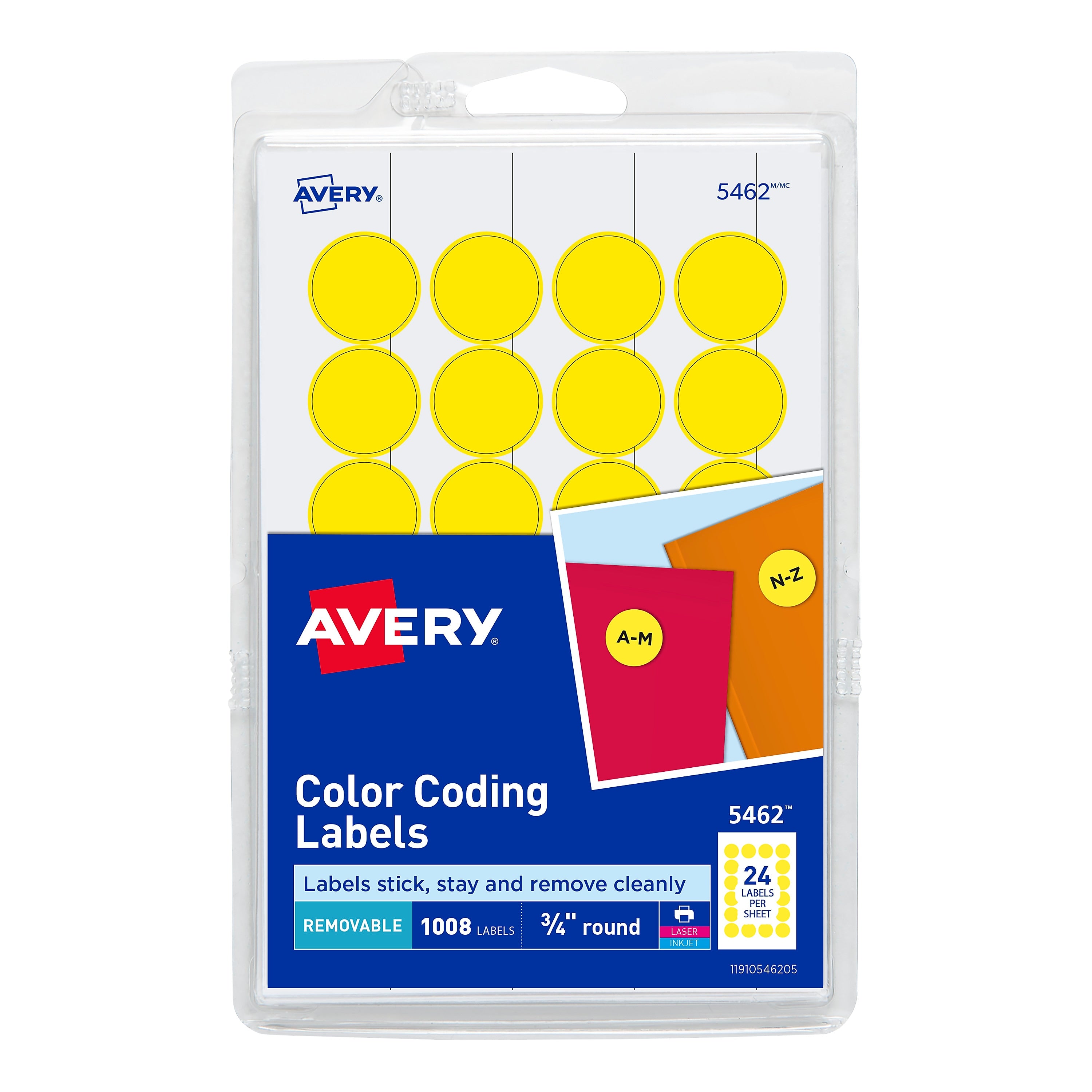 Avery Laser/Inkjet Color Coding Labels, 3/4" Dia., Yellow, 1008 Labels Per Pack