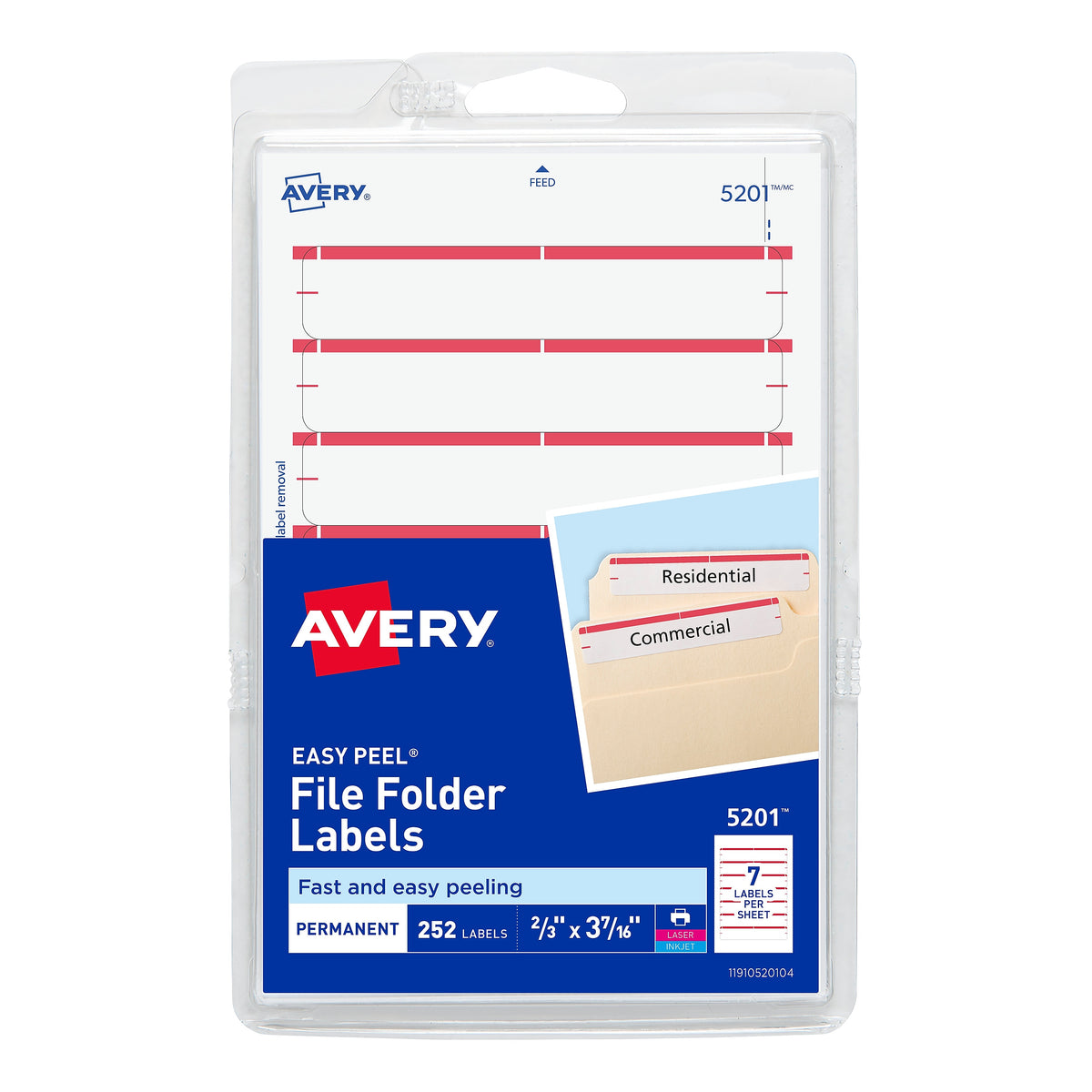 Avery Laser/Inkjet File Folder Labels, 2/3" x 3 7/16", Dark Red, 252/Pack