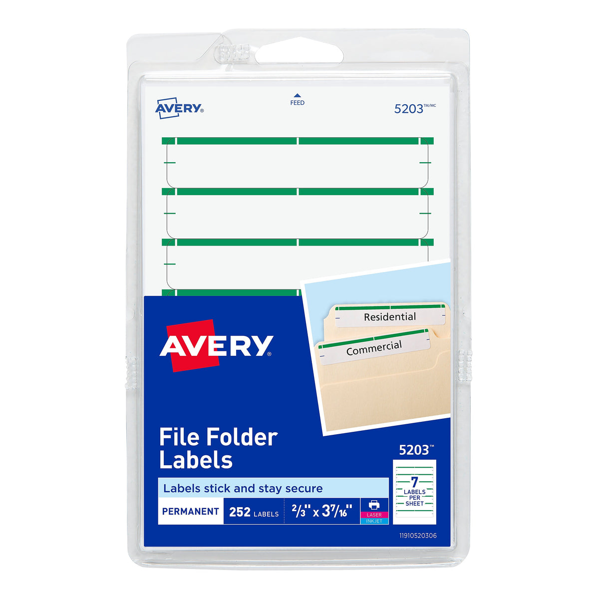 Avery Laser/Inkjet File Folder Labels, 2/3" x 3 7/16", Green, 252/Pack