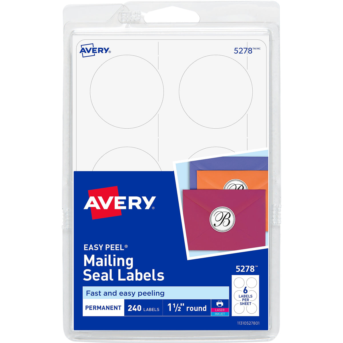 Avery Laser/Inkjet Mailing Seals, 1-1/2" Diameter, White, 6 Labels/Sheet, 40 Sheets/Pack, 240 Labels/Pack