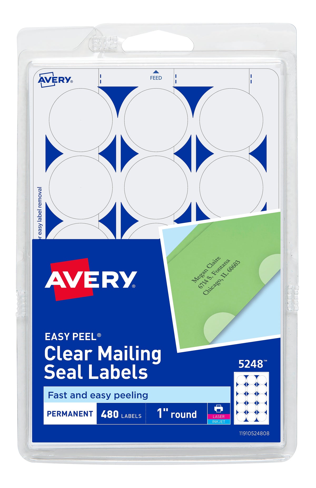 Avery Laser/Inkjet Mailing Seals, 1" Diameter, Glossy Clear, 15 Seals/Sheet, 32 Sheets/Pack, 480 Seals/Pack