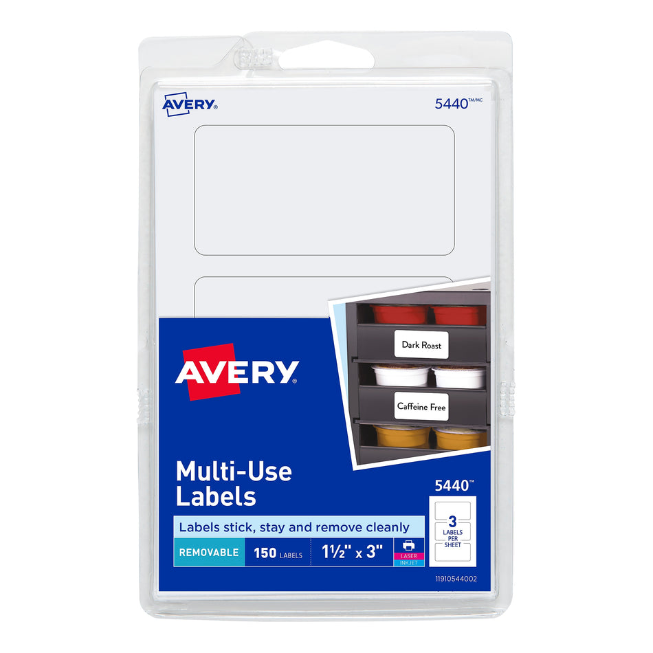 Avery Laser/Inkjet Multipurpose Labels, 1 1/2" x 3", White, 3 Labels/Sheet, 50 Sheets/Pack, 150 Labels/Pack