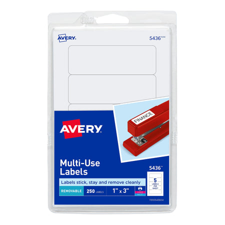 Avery Laser/Inkjet Multipurpose Labels, 1" x 3", White, 5 Labels/Sheet, 50 Sheets/Pack