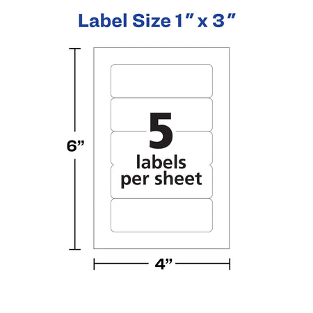 Avery Laser/Inkjet Multipurpose Labels, 1" x 3", White, 5 Labels/Sheet, 50 Sheets/Pack