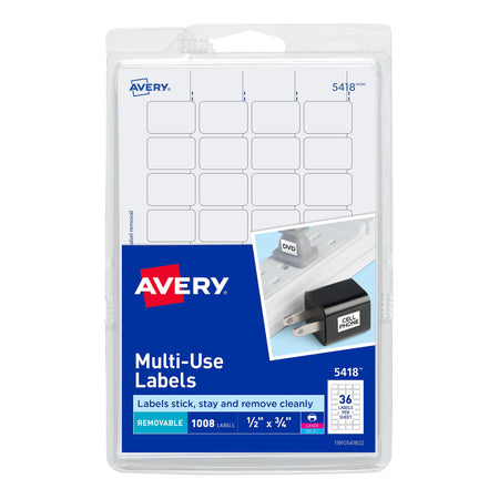 Avery Laser/Inkjet Multipurpose Labels, 1/2" x 3/4", White, 1008 Labels Per Pack