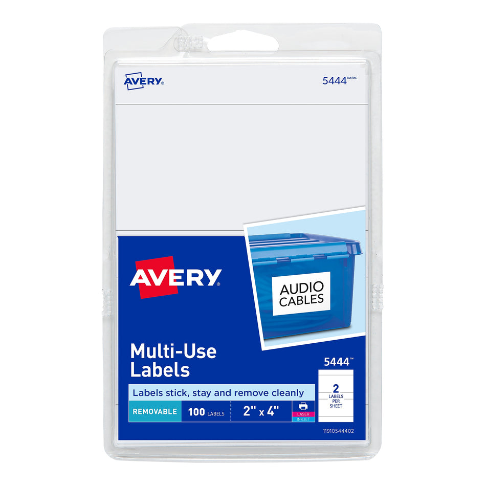 Avery Laser/Inkjet Multipurpose Labels, 2" x 4", White, 2 Labels/Sheet, 50 Sheets/Pack