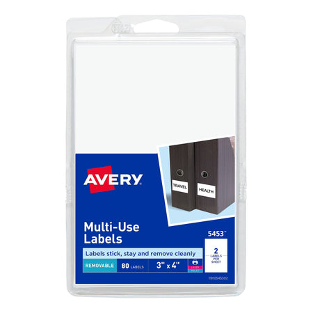 Avery Laser/Inkjet Multipurpose Labels, 3" x 4", White, 2/Sheet, 40 Sheets/Pack