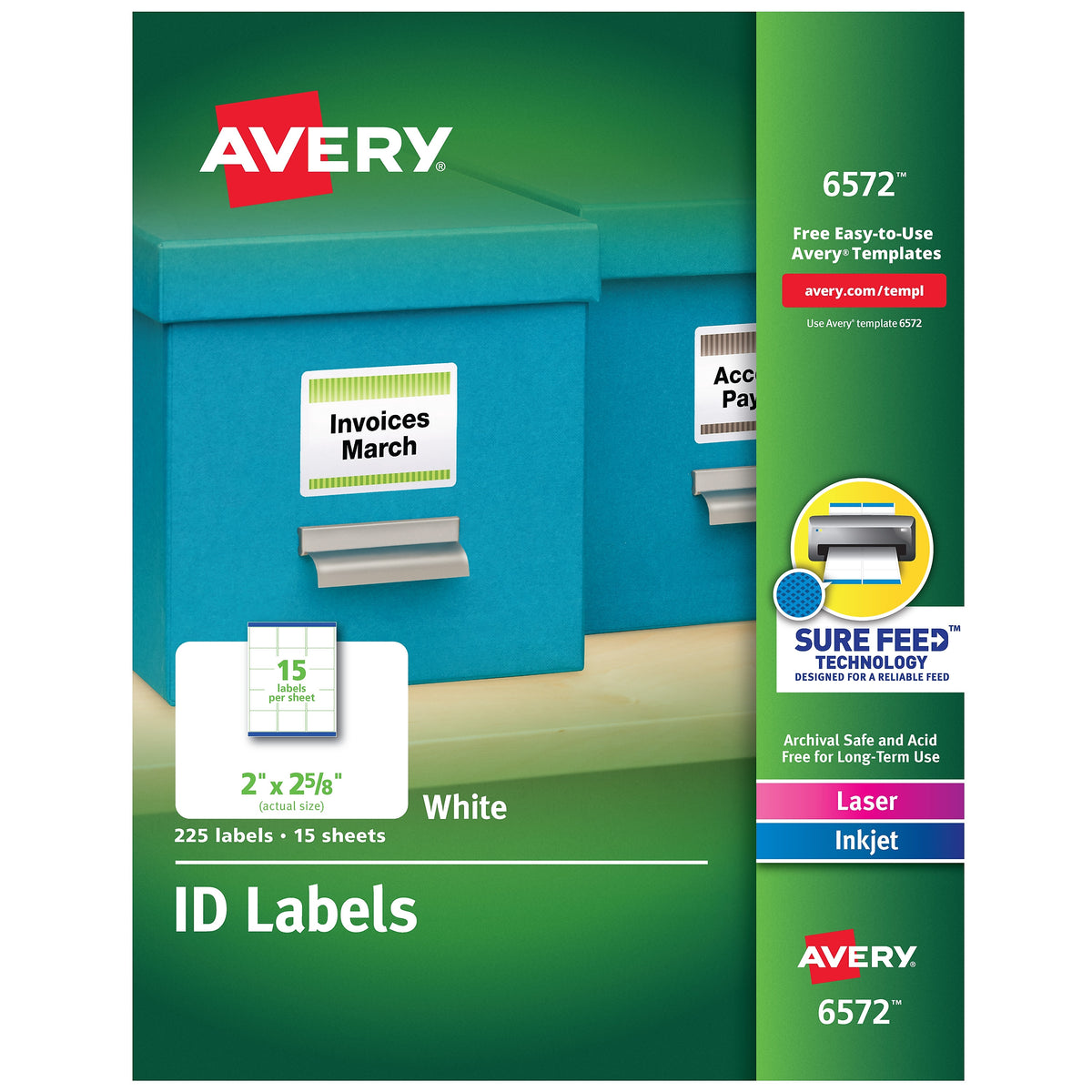 Avery Laser/Inkjet Permanent Durable ID Label with TrueBlock® Technology, White, 225/Pack