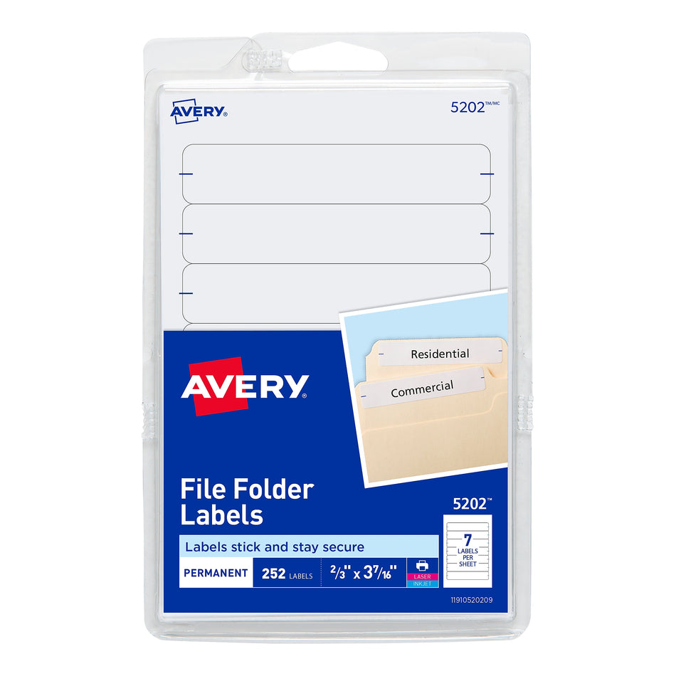 Avery Laser/Inkjet Permanent Print-or-Write File Folder Labels, White, 252 Labels Per Pack