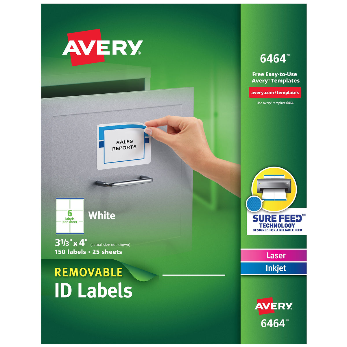 Avery Laser/Inkjet Removable Labels, 3-1/3" x 4", White, 150 Labels Per Pack