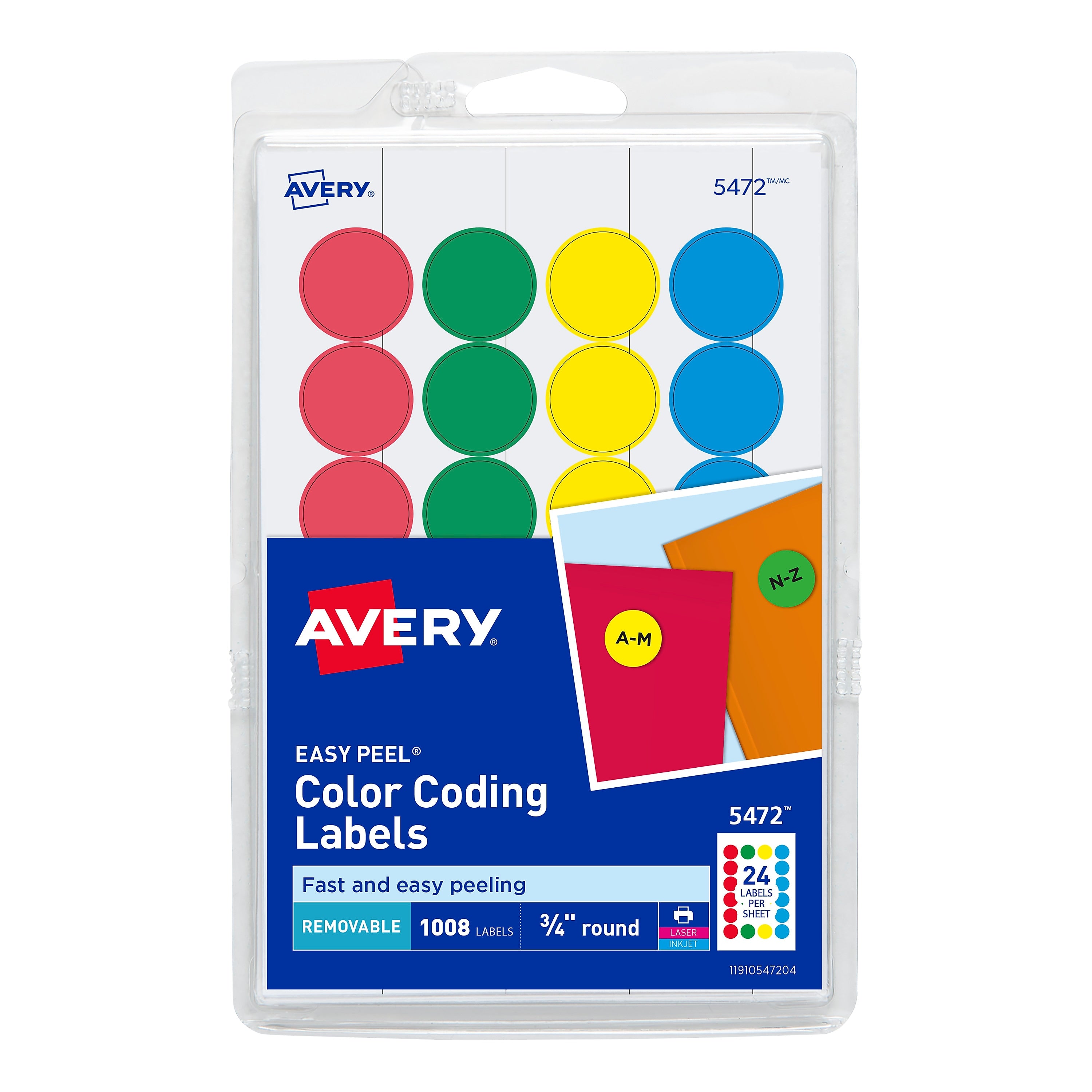 Avery Laser/Inkjet Round Print-and-Write Color-Coding Labels, Assorted Colors, 1008 Labels Per Pack
