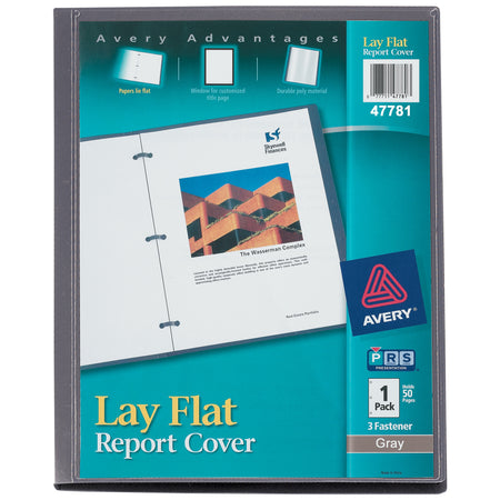 Avery Lay Flat 3-Prong Report Cover, Letter Size, Gray