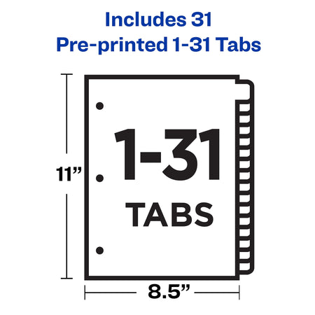 Avery Leather Style Pre-Printed Daily Tab Paper Dividers, 31 Tabs, Buff with Black Tabs