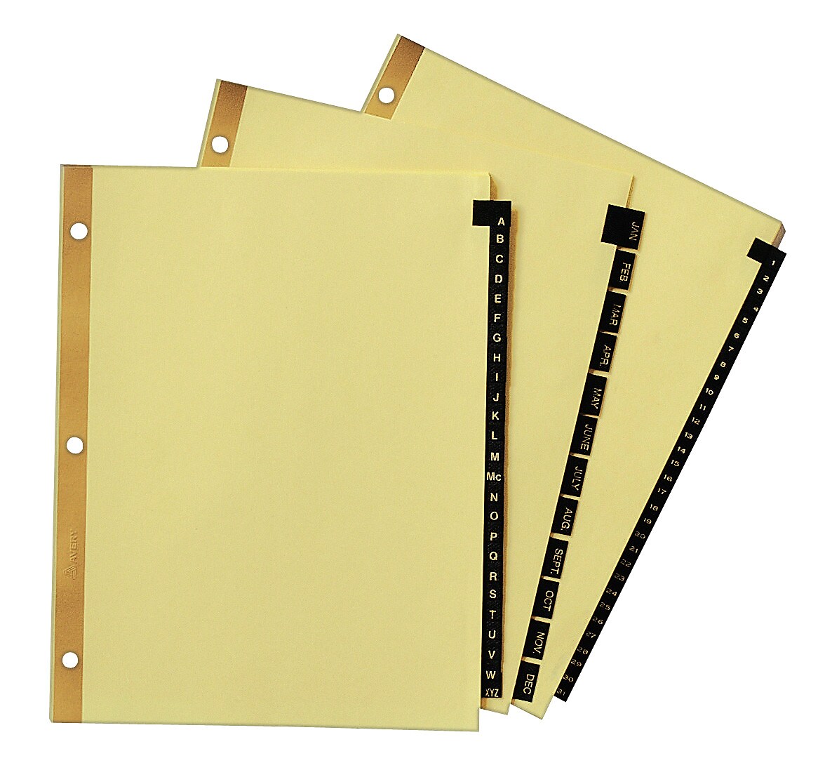 Avery Leather Style Pre-Printed Daily Tab Paper Dividers, 31 Tabs, Buff with Black Tabs