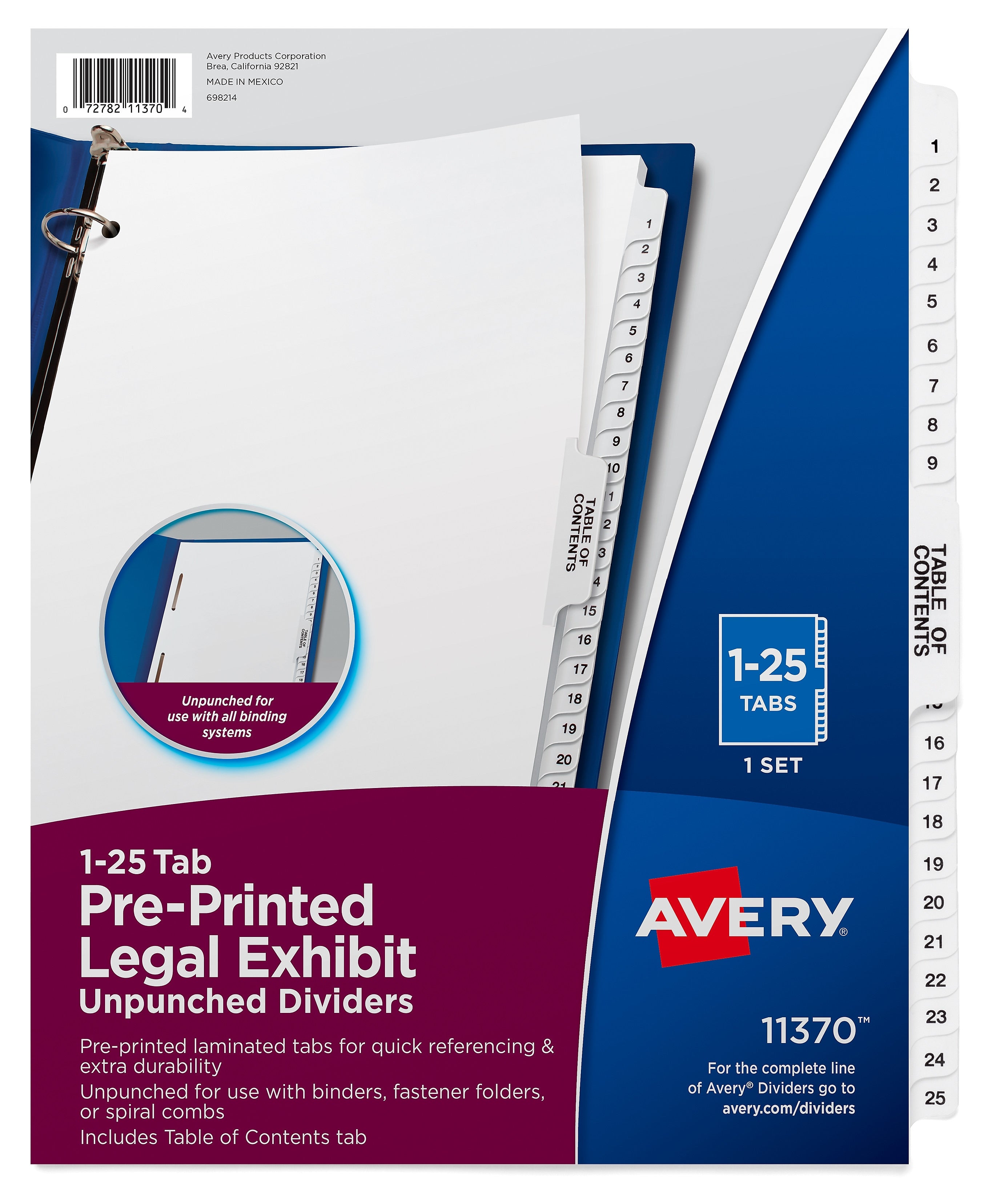 Avery Legal Exhibit Numeric Dividers, 26-Tab, Clear