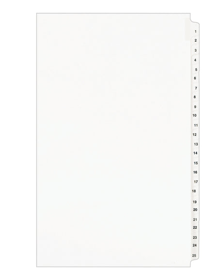 Avery Legal Pre-Printed Paper Divider Collated Set, 1-25 Tabs, White, Avery Style, Legal Size