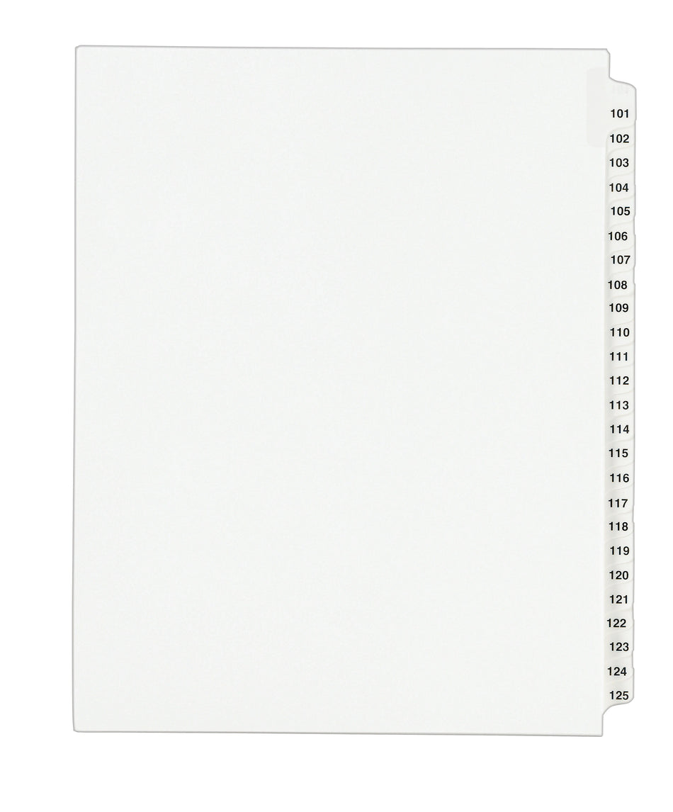 Avery Legal Pre-Printed Paper Divider Collated Set, 101-125 Tabs, White, Avery Style, Letter Size