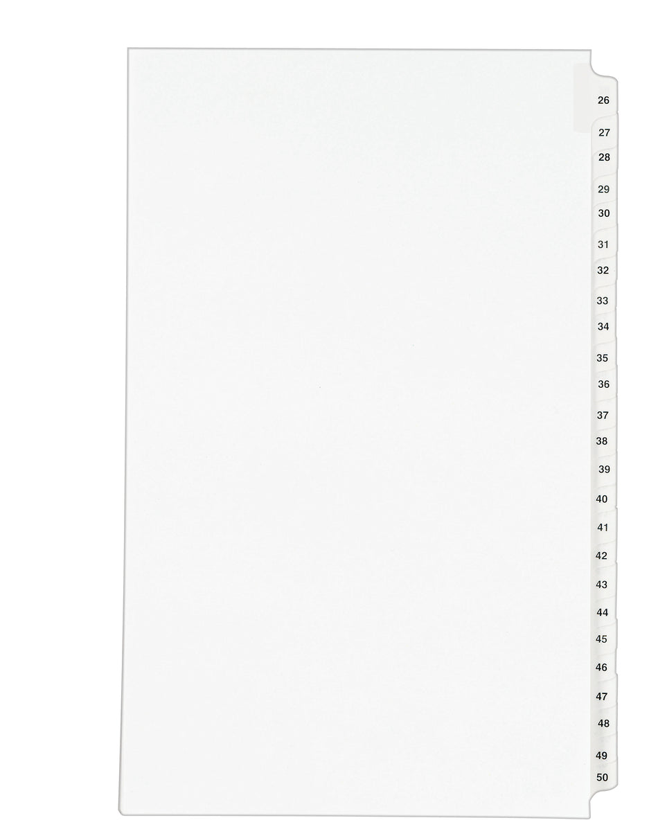 Avery Legal Pre-Printed Paper Divider Collated Set, 26-50 Tabs, White, Avery Style, Legal Size